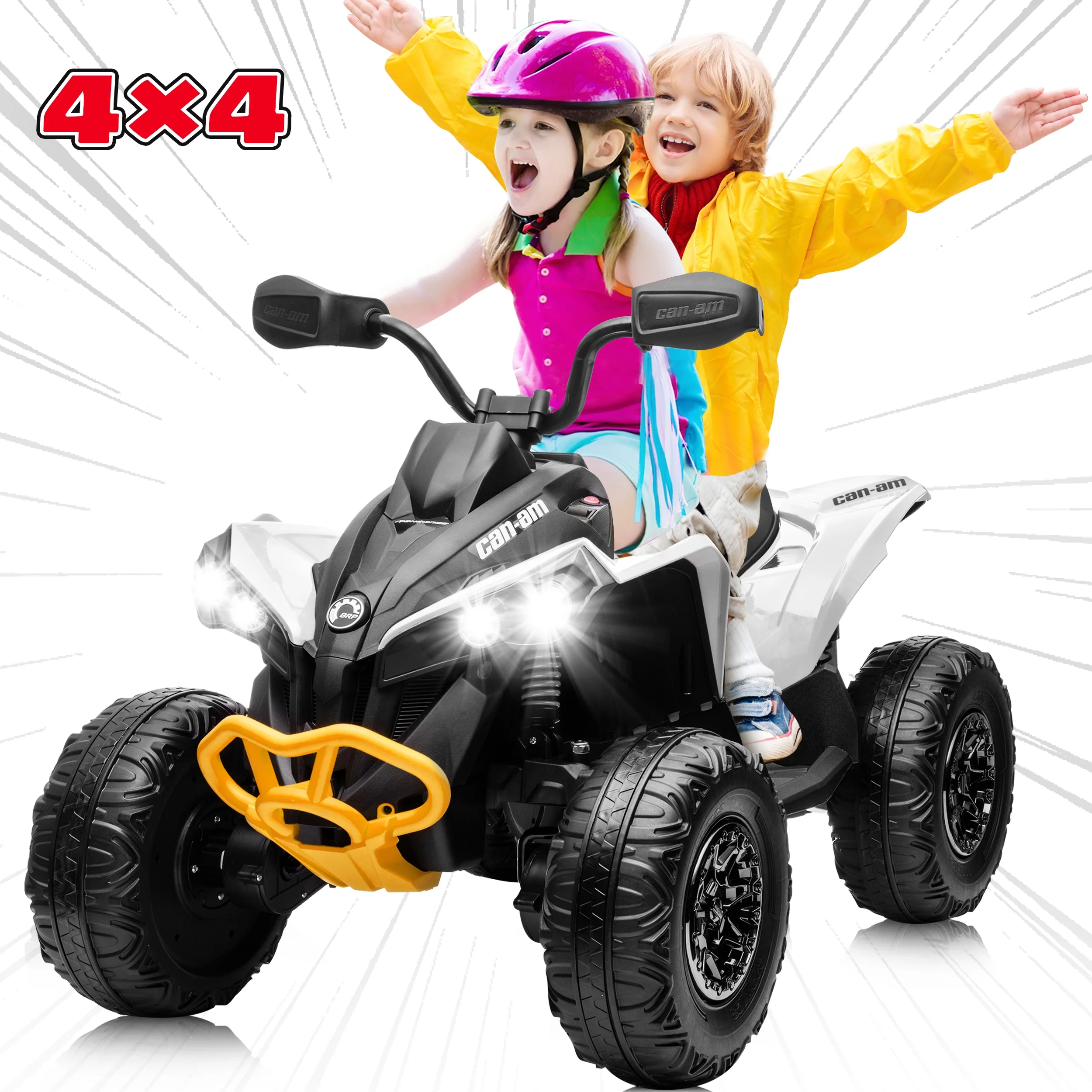 24V Ride on Toys, 4 Wheeler ATV for Kids with 2 Seater, 4x200W Motors, 4WD/2WD Switchable, Khaki - Womvr