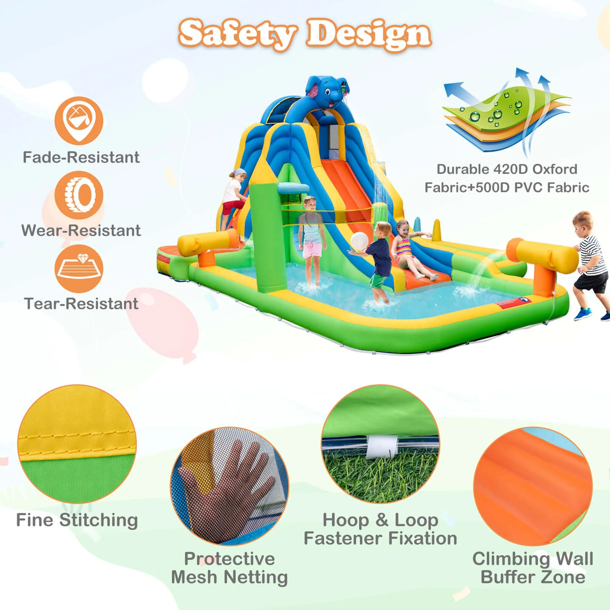 Costway Inflatable Water Slide Giant Splash Pool for Kids Backyard Fun without Blower - Womvr