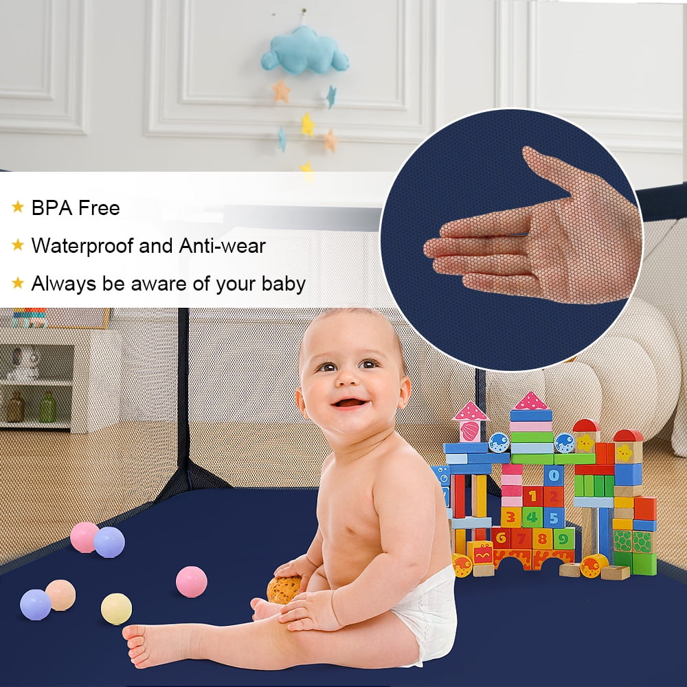 Baby Playpen, Travel Baby Playards, Baby Play Yard, 6Panels Portable Infant Play Game Area,Blue - Womvr