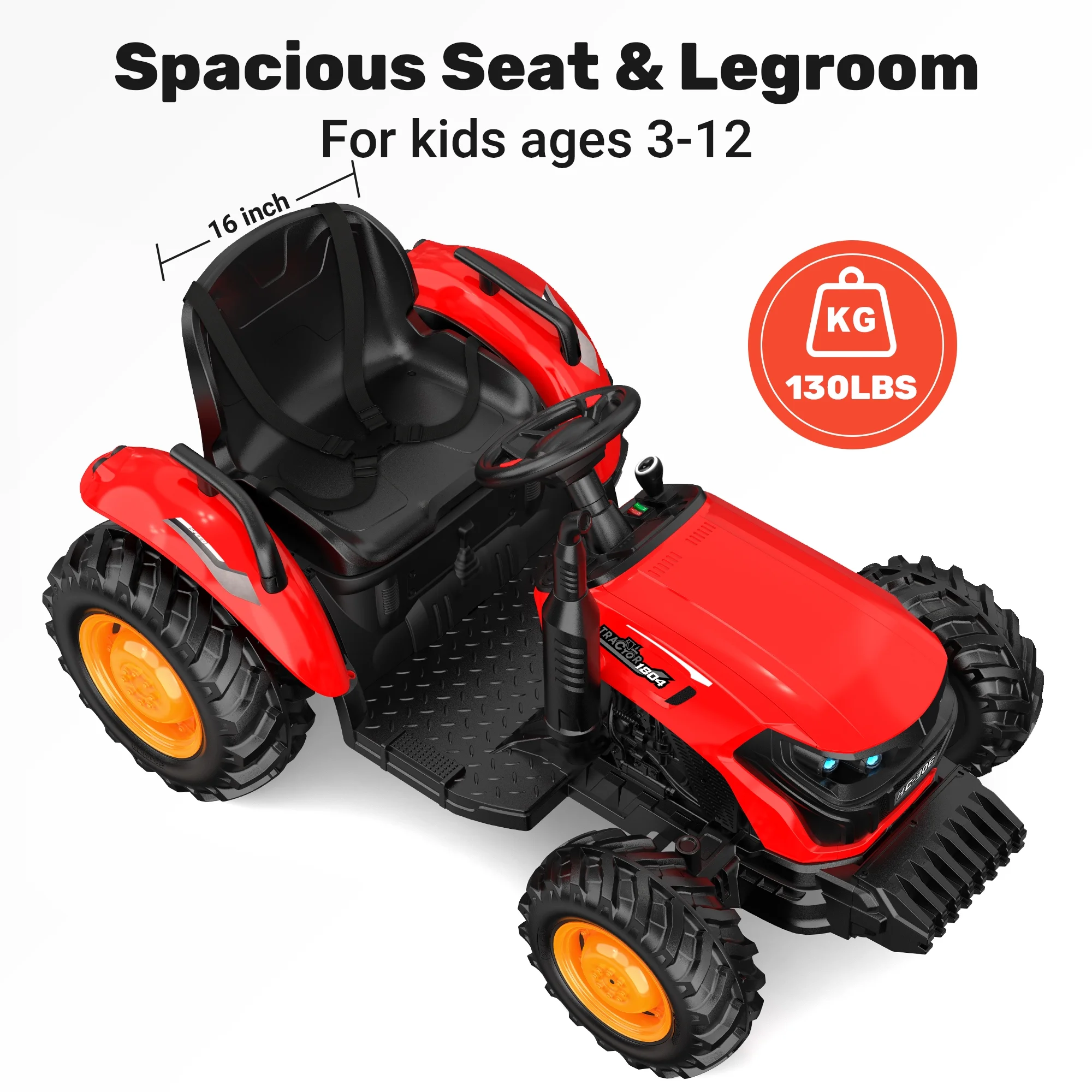 TOKTOO 24V 5Mph Powered Ride on Car, Farm Tractor w/ Remote Control, 95W Powerful Motors, 16inch Wide Seat for Big Kids-Red - Womvr