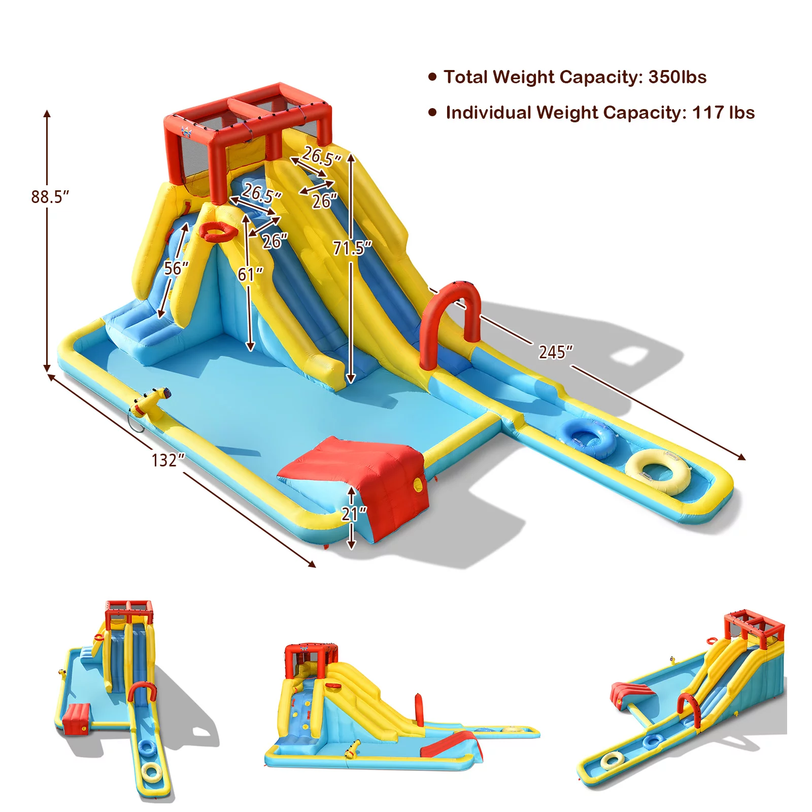Topbuy Inflatable Water Slide Castle House Water Gun & Climbing Wall (Without Blower) - Womvr