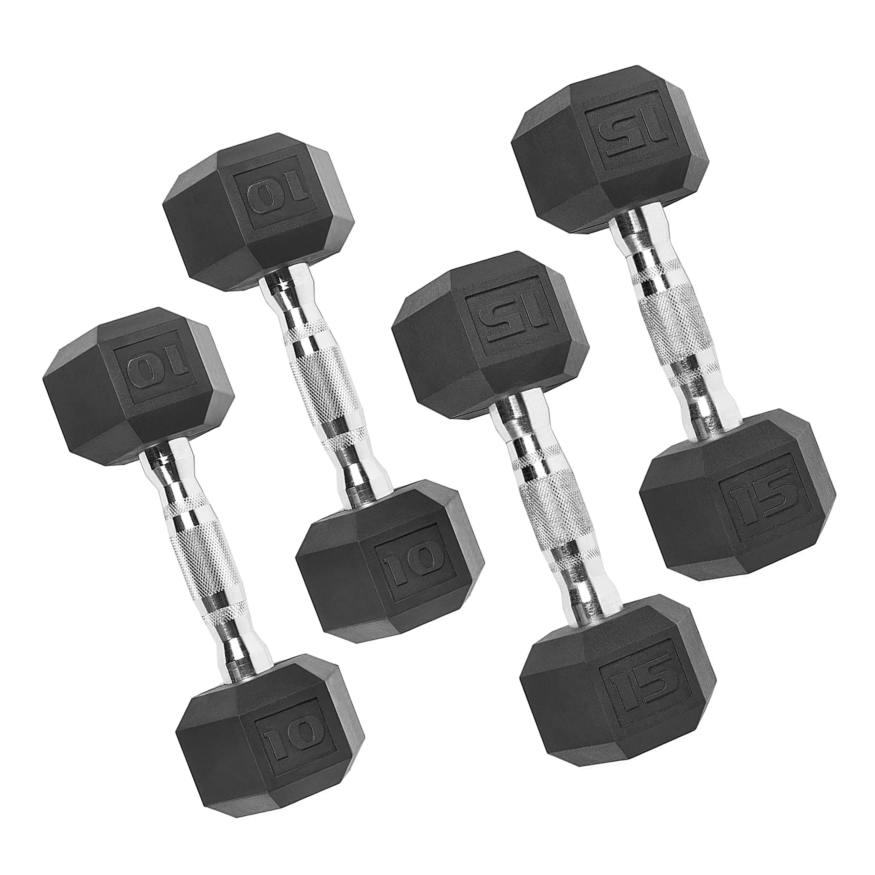 CAP 50 lb Rubber Hex Dumbbell Weight Set, Includes 2 x 10lb, 2 x 15lb Dumbbells - Womvr