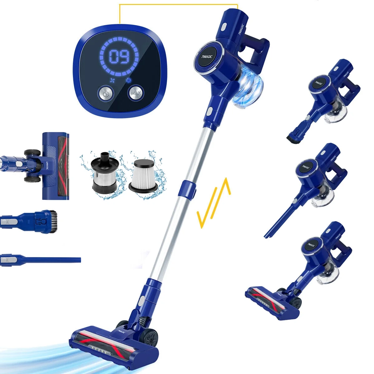 7MAGIC Cordless Vacuum Cleaner, Stick Vacuum Cleaner with 25Kpa Suction for Carpet, Hard Surfaces and Pet Hair, 40 Mins Runtime, 6 in 1 Lightweight Handheld Vacuum for Home and Car - Womvr