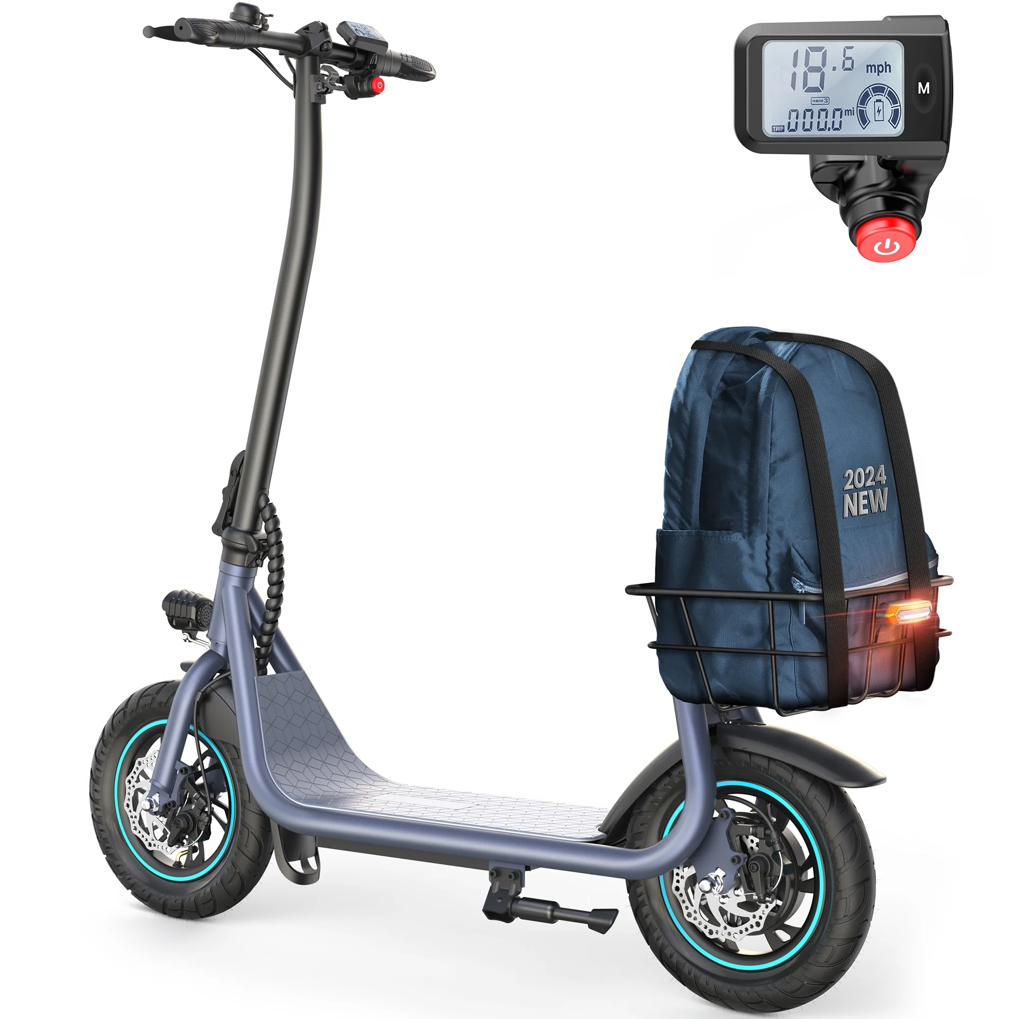 Kistp 550W Electric Scooter for Adults, 12 inch Commuter Electric Scooter with Basket and Wide Deck - up to 20 Miles 18.6MPH-Blue - Womvr