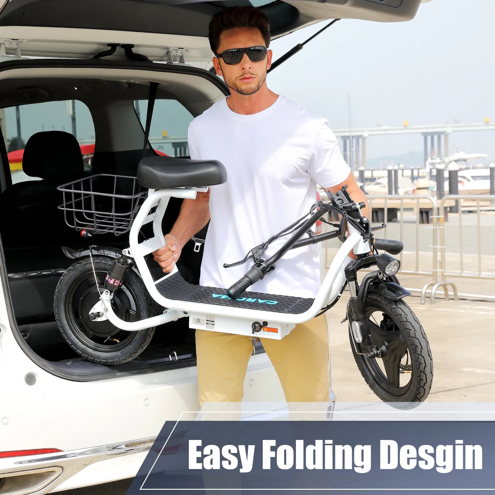 Caroma 500W Electric Scooter with Seat for Adult, 14 inch Commuter Electric Scooter with Dual Shock Absorbers and Basket - Up to 25 Miles 20 MPH, Silver - Womvr