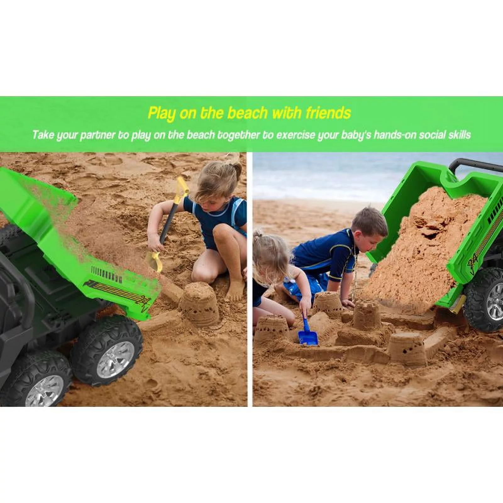 EastVita Kids 24V Ride on Car Large Farm Tractor Dump Truck 6 Wheels with Electric UTV Vehicles with Electric Car Hopper Ride on Toys ,with Lighting, Mp3 ((Green) - Womvr