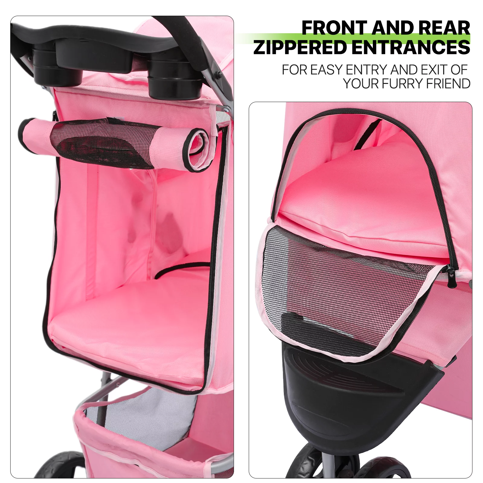 Magshion Foldable Pet Dog Stroller with Wheels, Cat Dog Stroller with Storage Basket and Cup Holder for Small and Medium Cats, Dogs, Puppy, Navy Blue - Womvr