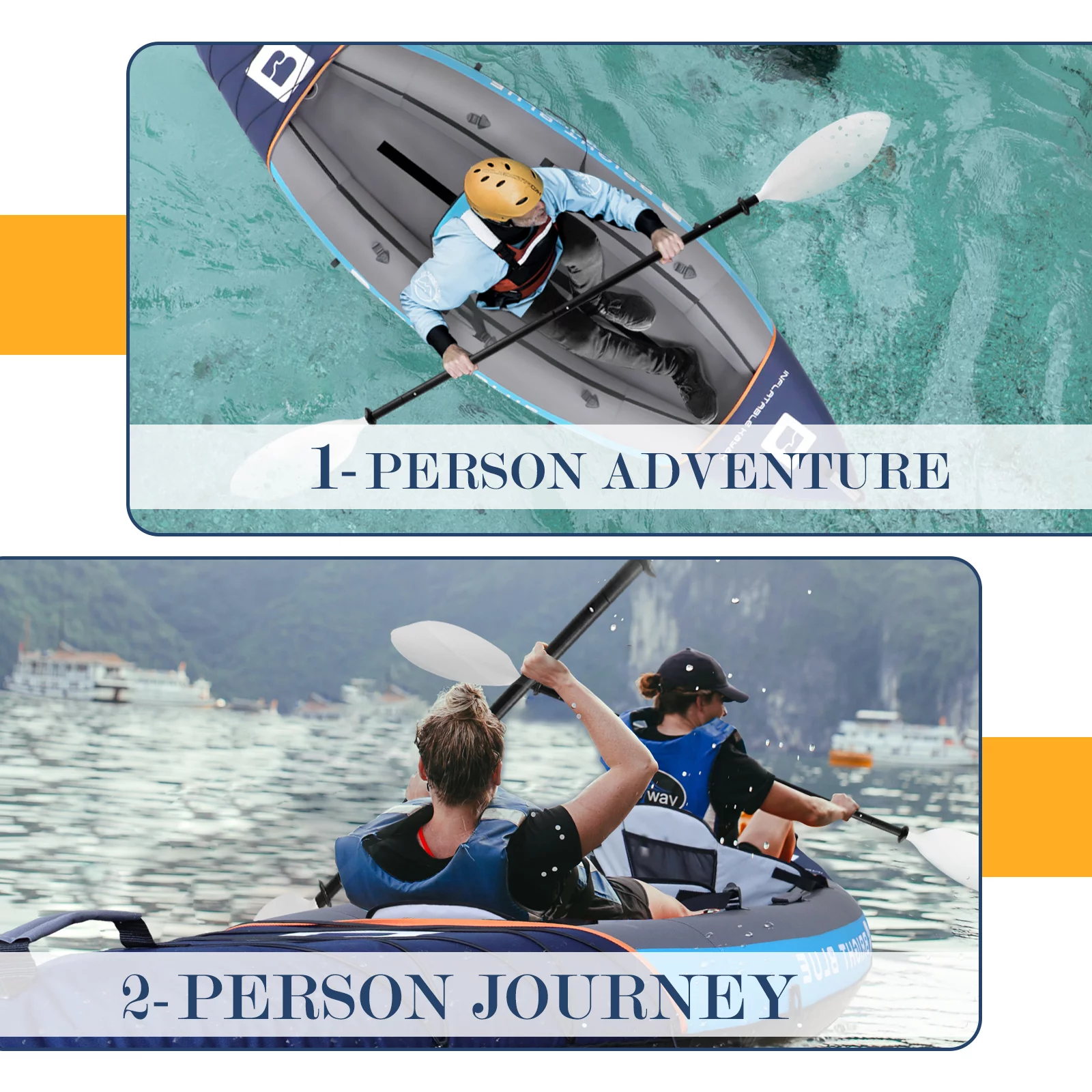 WHDZ 2 Person Inflatable Kayak for Adults Polyester Travel Entertainment Small River or Lake Blue - Womvr