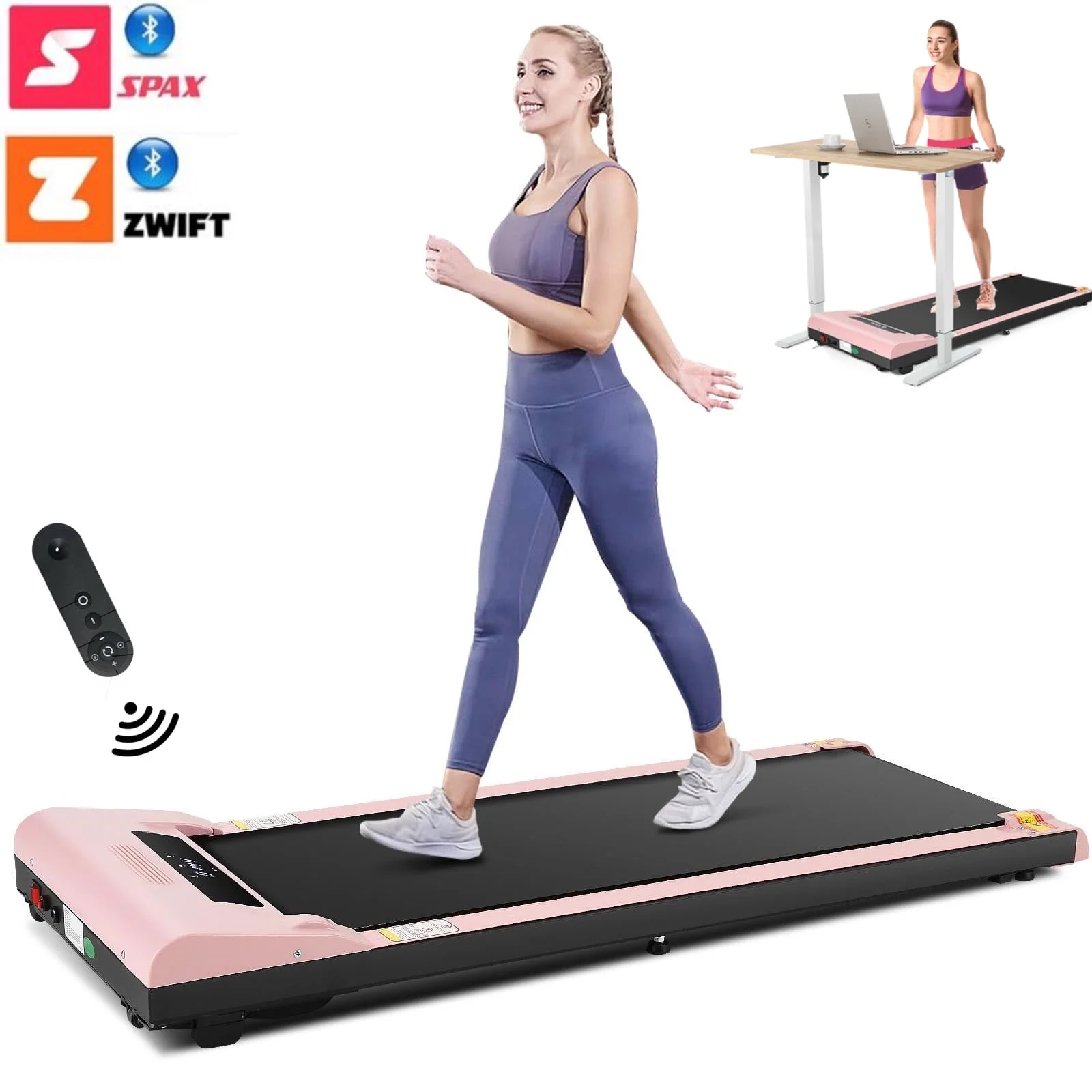 Tikmboex Walking Pad 300lb, Large Walking Area Under Desk Treadmill with Remote & App Remote Control for Home/Office Jogging Running,Pink - Womvr