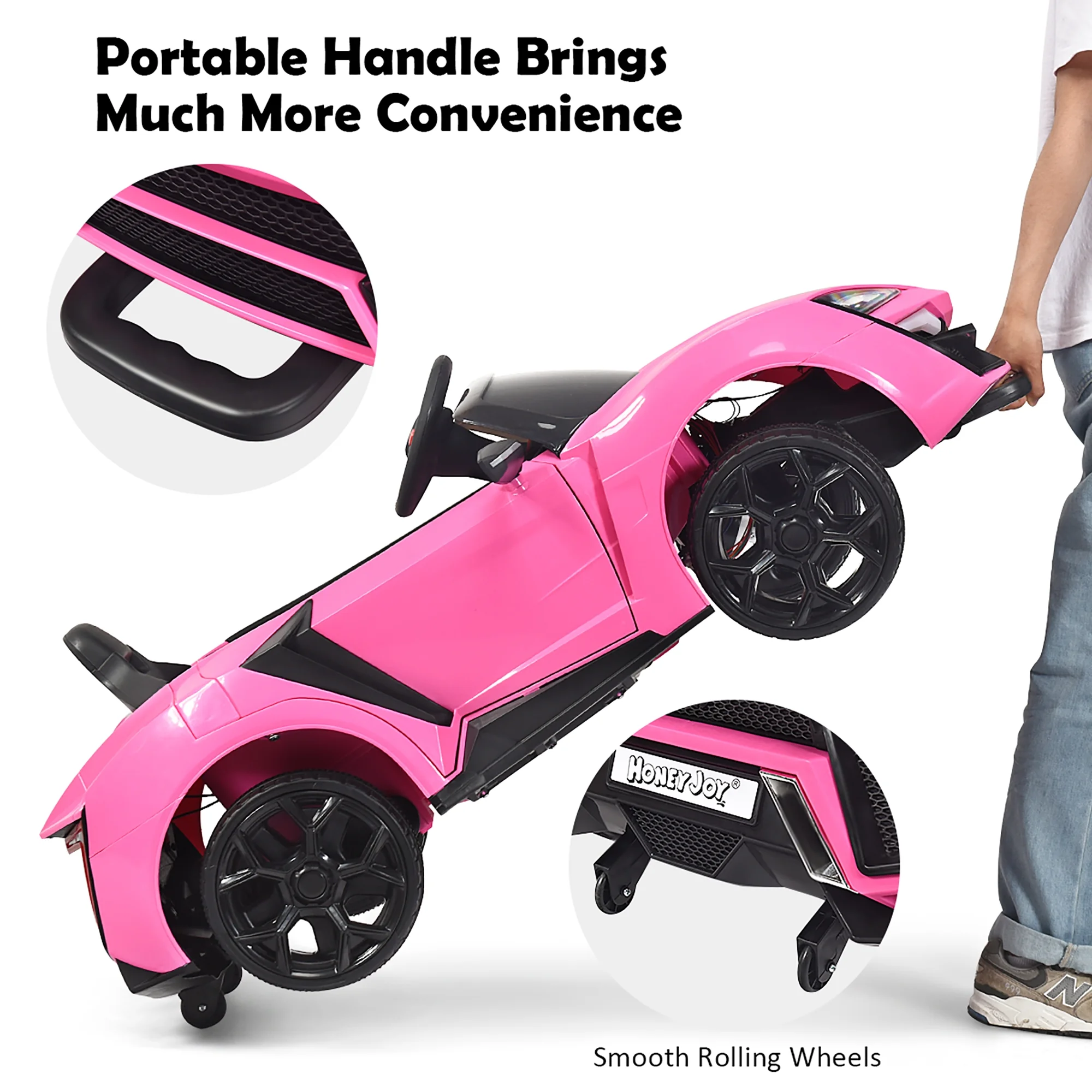 Costway 12V Kids Ride On Car 2.4G RC Electric Vehicle w/ Lights MP3 Openable Doors Pink - Womvr