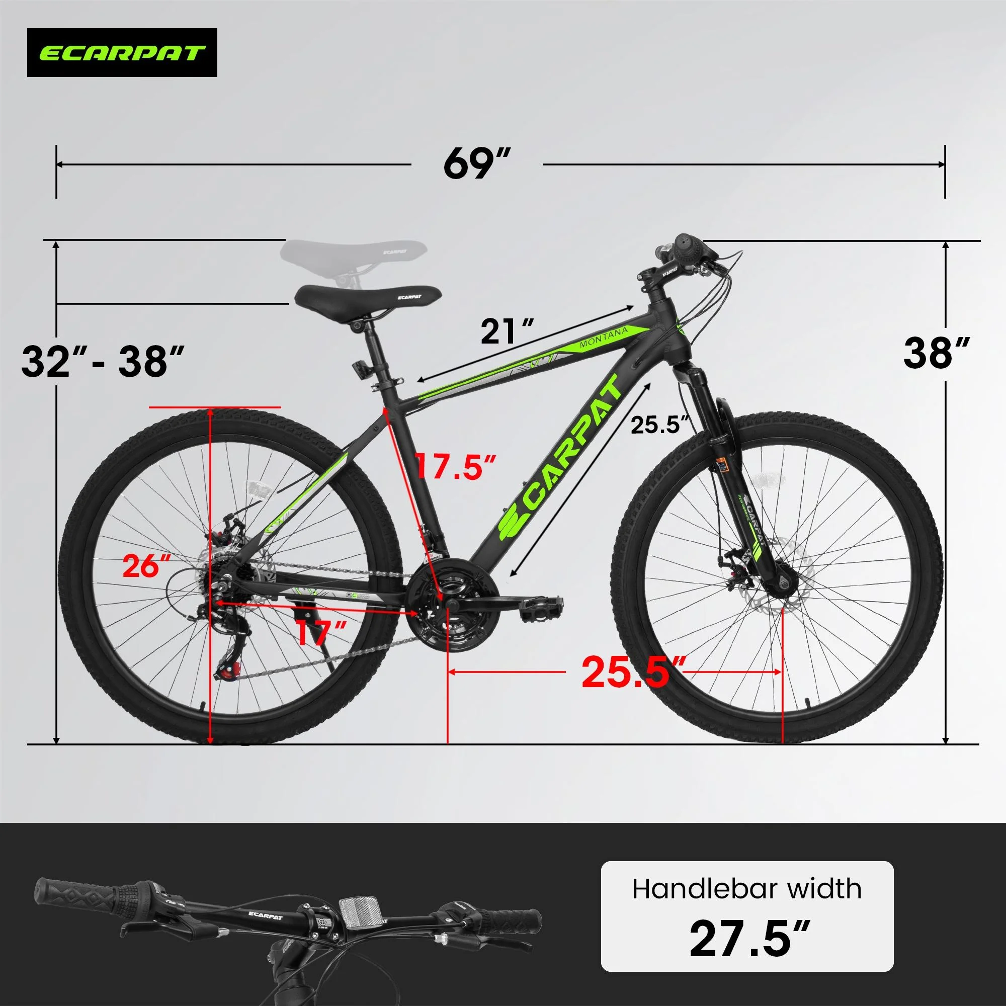 24 inch Mountain Bike, Shimano 21 Speed Drive, Dual Disc Brake, Front Suspension MTB For Boy Girl - Womvr
