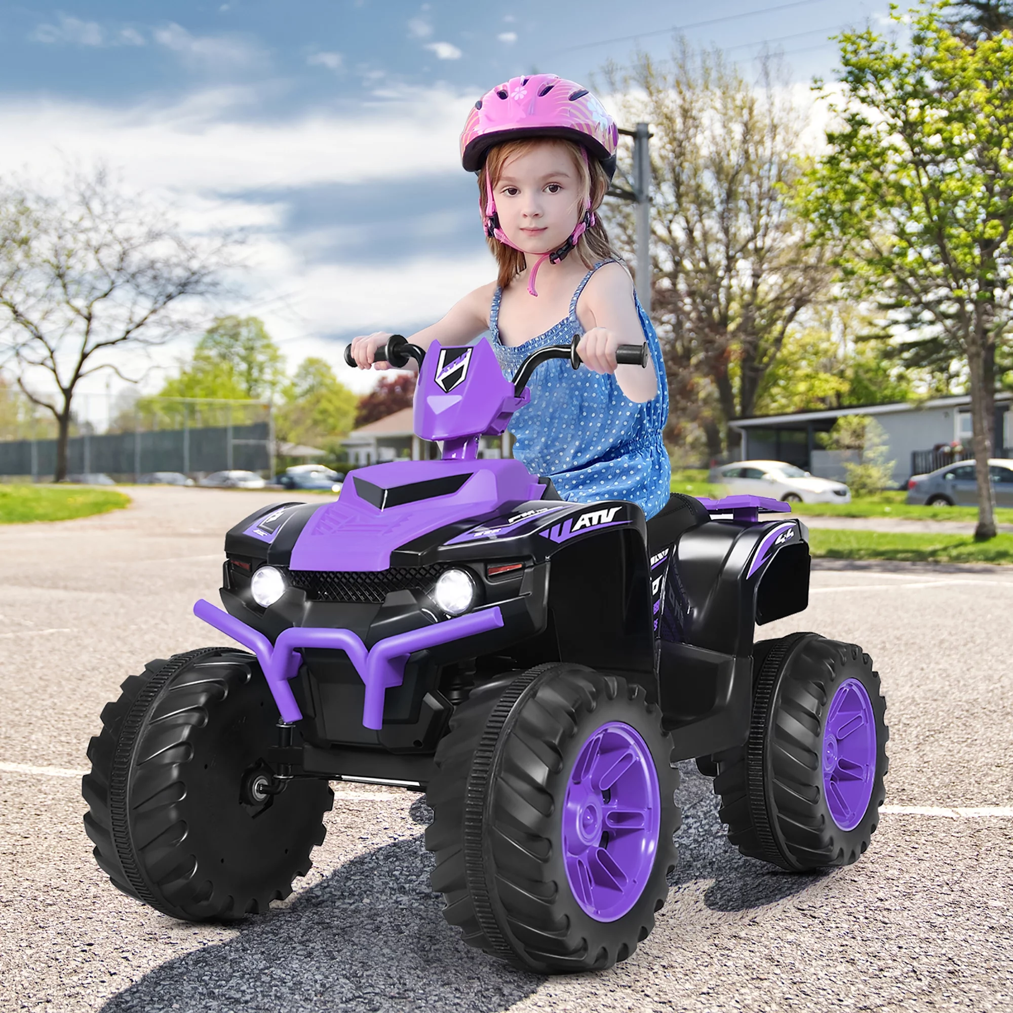 Costway 12V Kids 4-Wheeler ATV Quad Ride On Car w/ LED Lights Music  USB Navy - Womvr