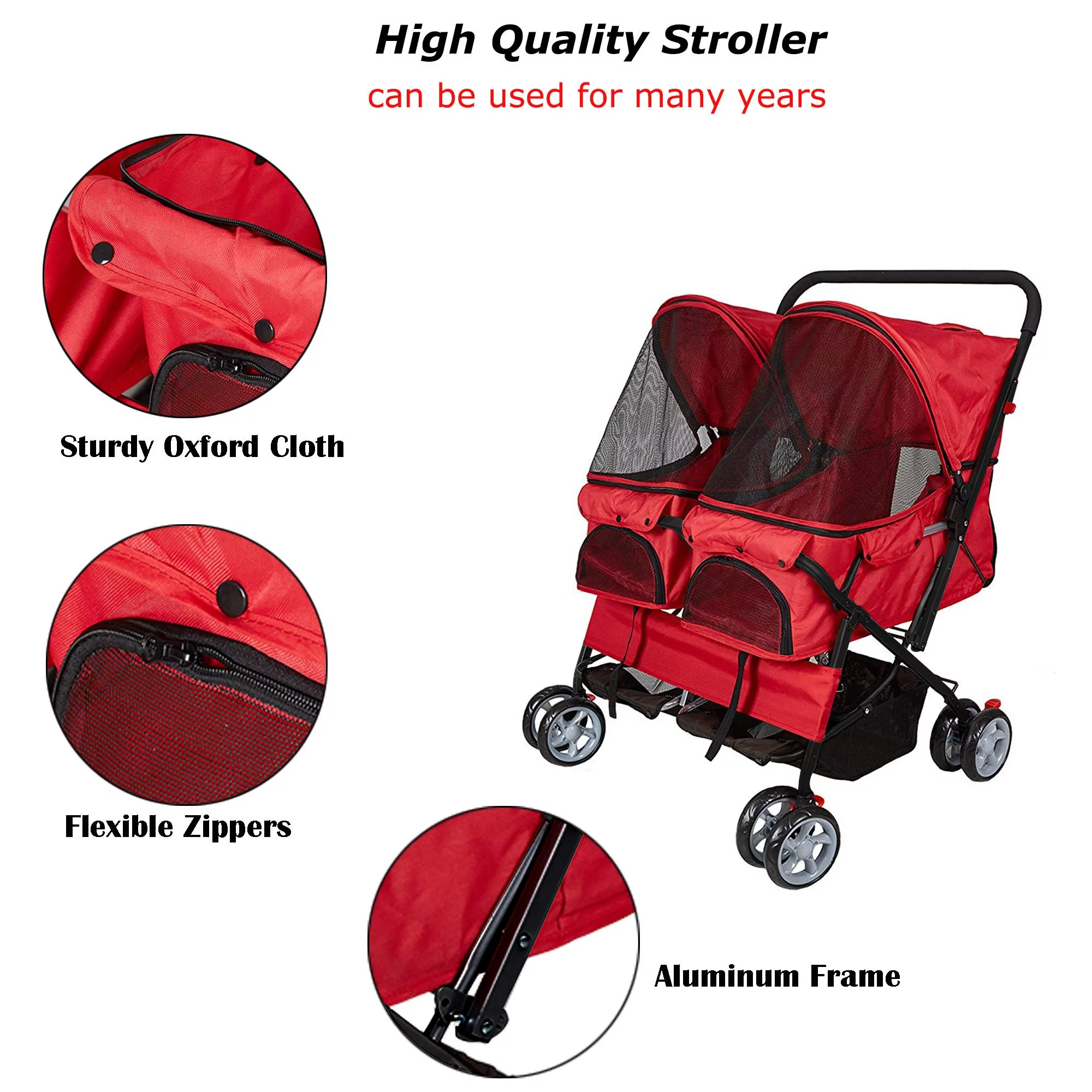 Karmas Product Double Pet Stroller Foldable Doggy Stroller Two-Seater Carrier Strolling Cart for Dog Cat, Blue - Womvr