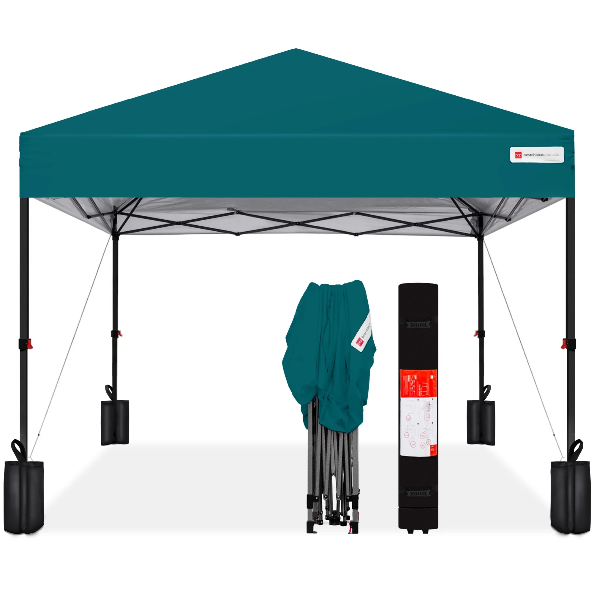 Best Choice Products 10x10ft Easy Setup Pop Up Canopy w/ 1-Button Setup, Wheeled Case, 4 Weight Bags - Cerulean - Womvr