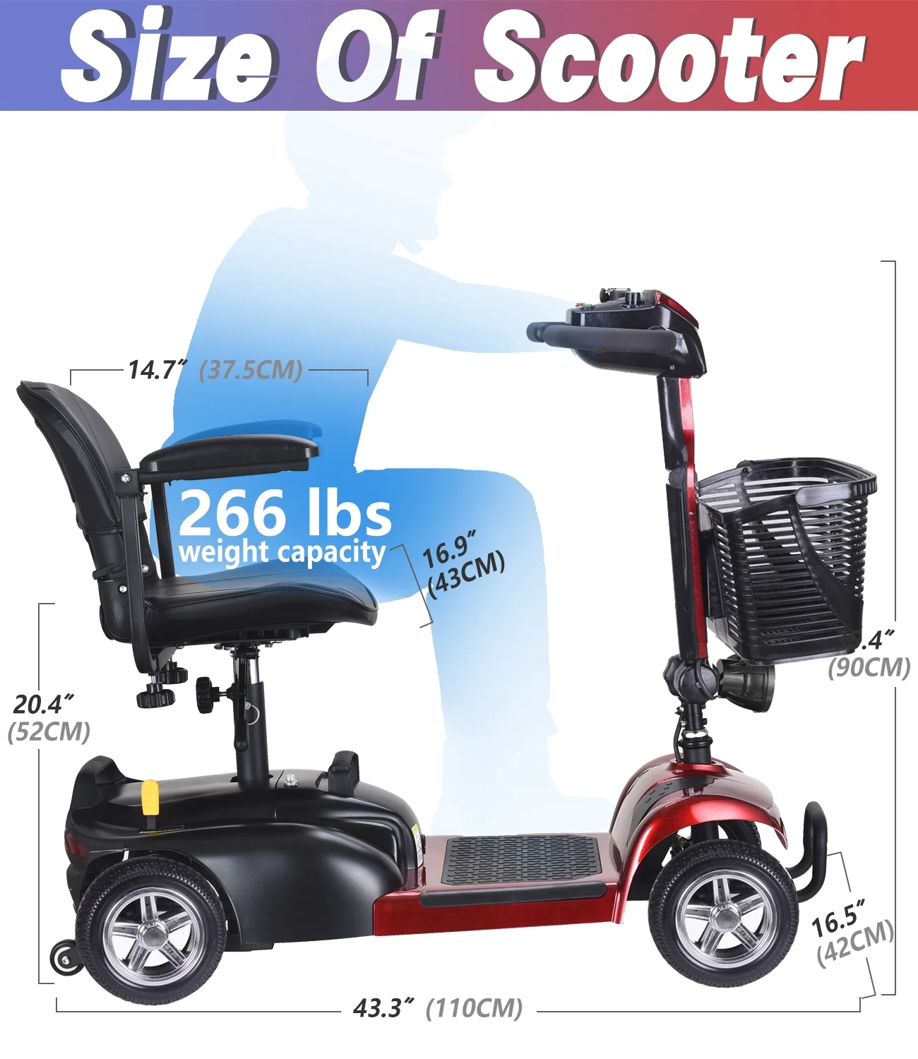 EazinGo 4 Wheel Mobility Scooter, Luxury Travel Electric Scooter for Adults Support 300Lbs - Womvr