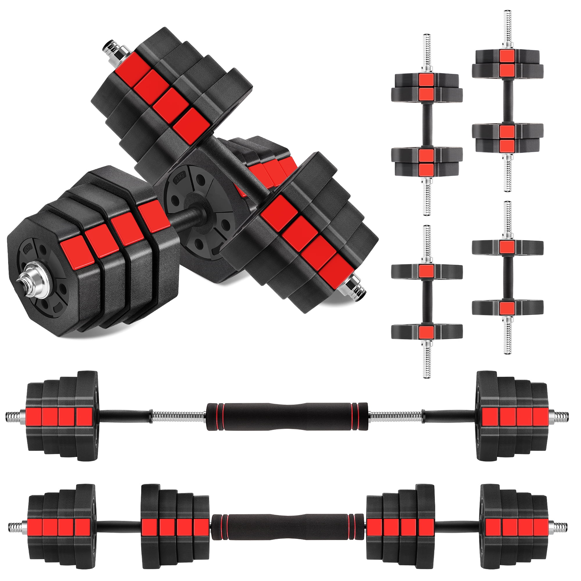 ARVAKOR 66Lbs Adjustable Dumbbells Set, 3 in 1 Free Weight Set as Barbell, Push up Stand, Fitness Exercises for Men/Women, Red - Womvr
