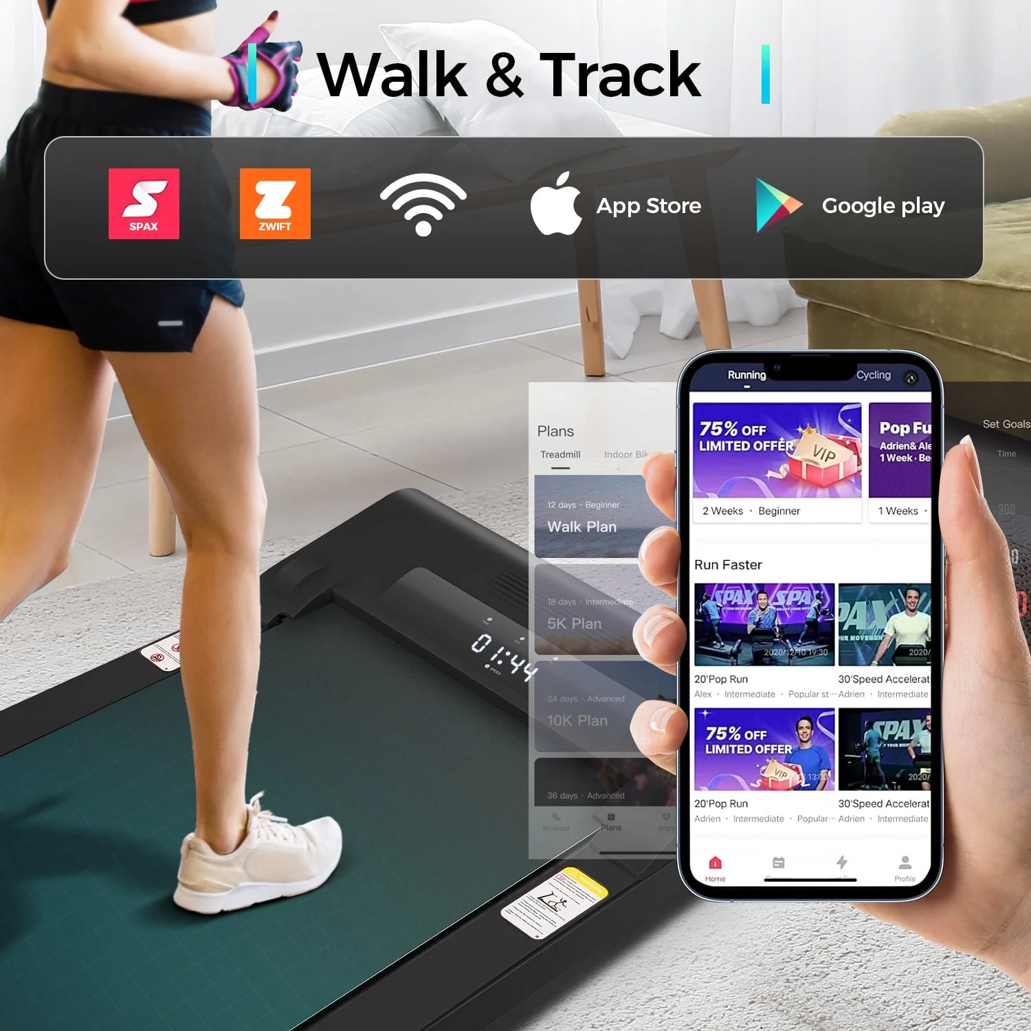 Adnoom Walking Pad Treadmill Under Desk Treadmills for Home,Smart App Remote Control 2.5HP Electric Jogging Running Machine with LED Display - Womvr