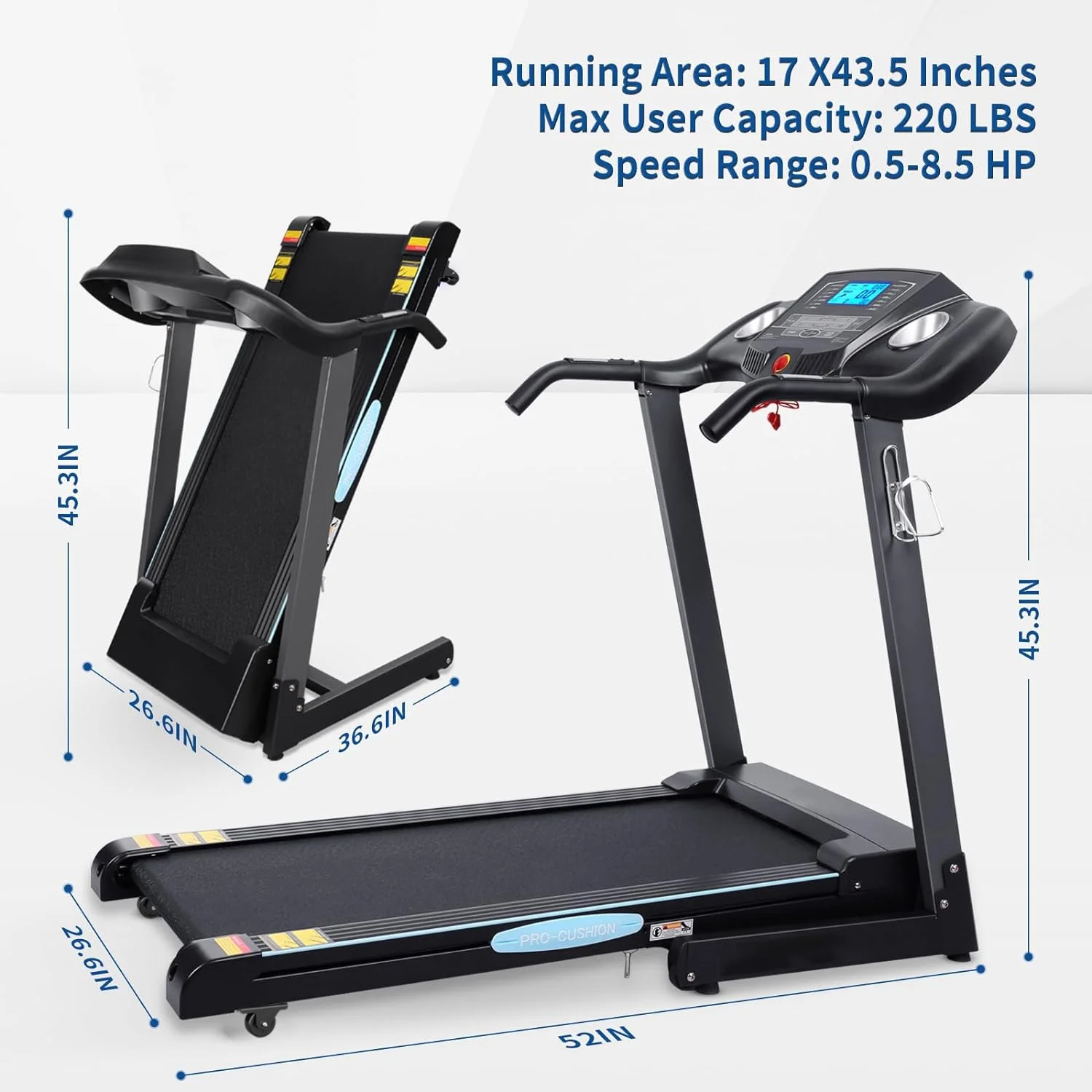 Treadmill with Incline Folding Treadmill with 12-Level Automatic Incline 2.5hp Power 8.5mhp Speed Running Machine 15 Preset Training Program Electric Treadmill for Home Use - Womvr
