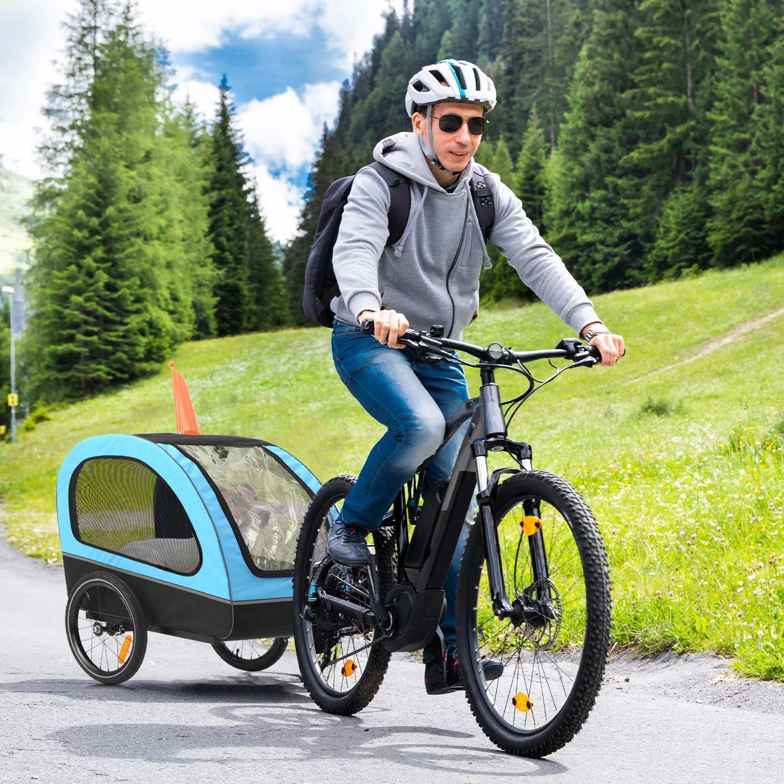 MOJAY Foldable Dog Bike Trailer with Rear Entrance for Small and Medium Pets Under 88 lbs, Outdoor Bike Trailer, Green - Womvr