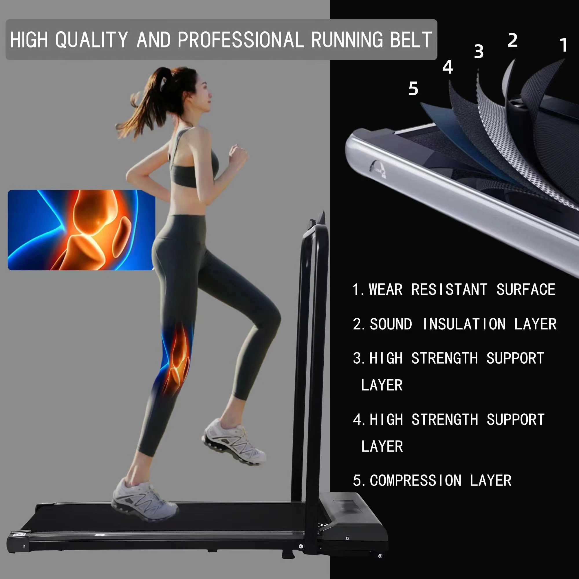 Tertran Walking Pad Under Desk Treadmill for Home Office, 2 in 1 Portable Walking Treadmill with Remote Control, Foldable Treadmill Walking Jogging Machine with LED Display - Gray - Womvr