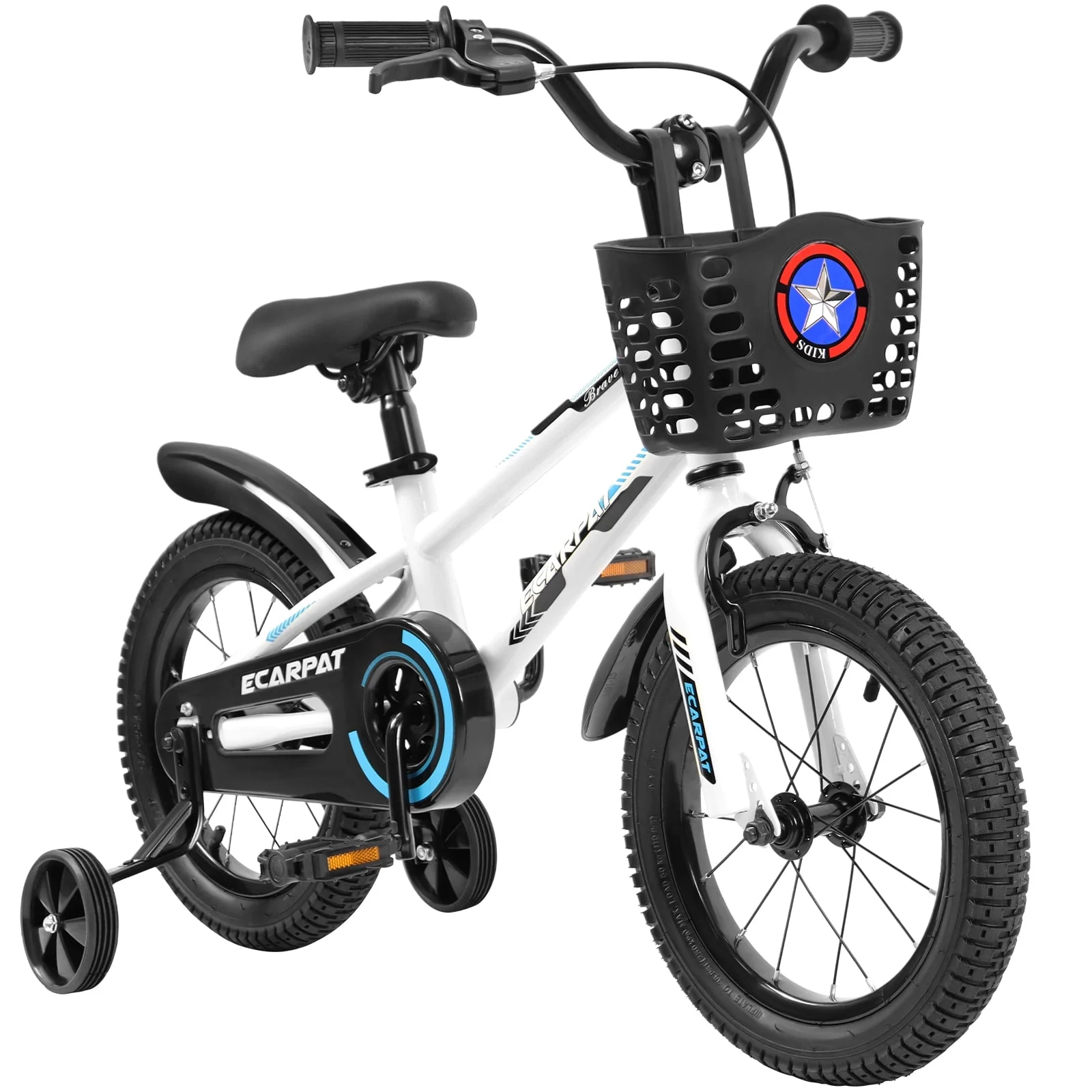 Kids' Bicycles 16 inch, Children Bike for Boys Girls Age 4-8 Years with Training Wheels, Basket and Fender- White - Womvr