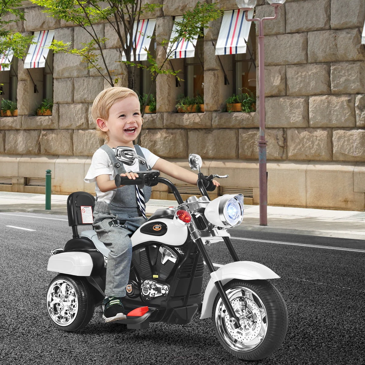 Costway 3 Wheel Kids Ride On Motorcycle 6V Battery Powered Electric Toy White - Womvr