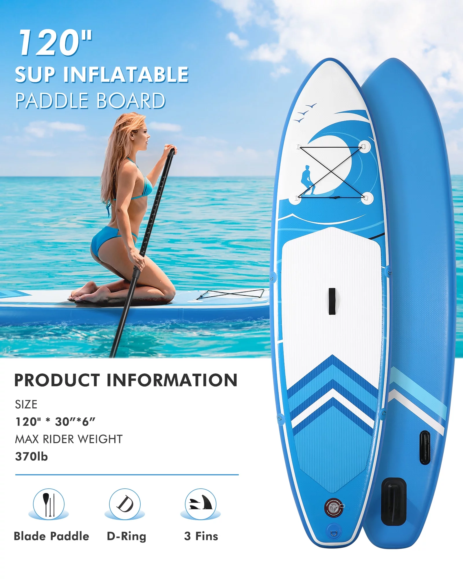 Marnur Inflatable Paddle Board Stand up Paddle Board 10' SUP 6 in.Thick Board Carry Bag & Fast Pumping Green - Womvr