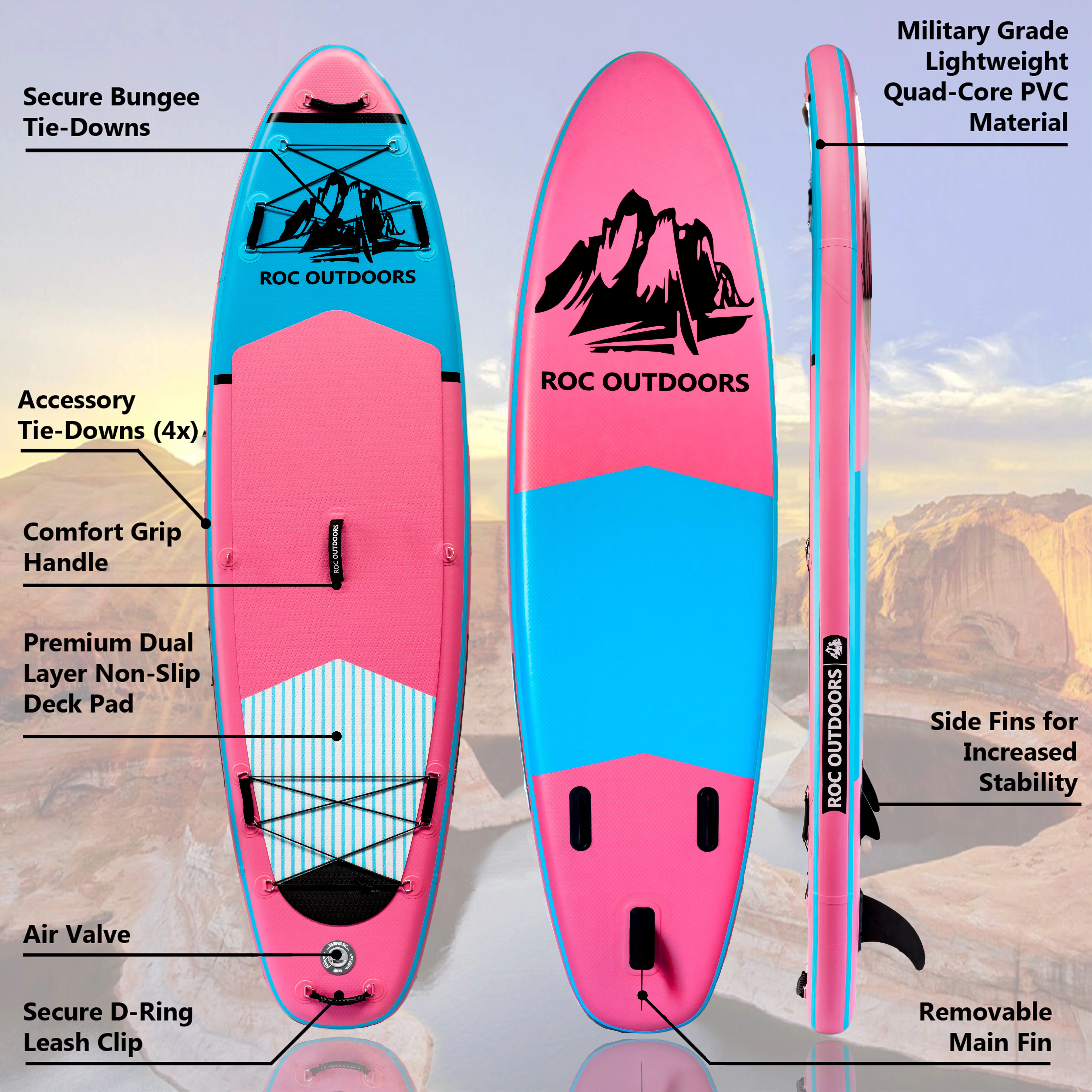 Roc Inflatable Stand Up Paddle Board with Premium sup Accessories & Backpack, Non-Slip Deck, Waterproof Bag, Leash, Paddle and Hand Pump - Womvr