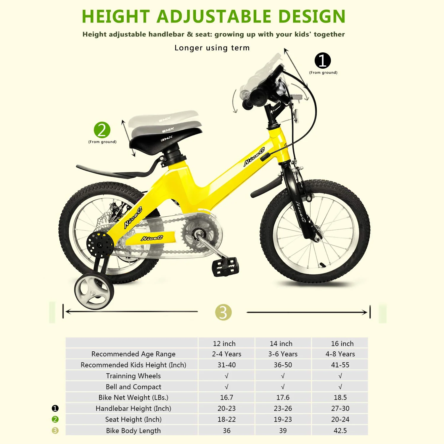 Nice C 12 In., BMX Kids Bicycle, Champagne - Womvr