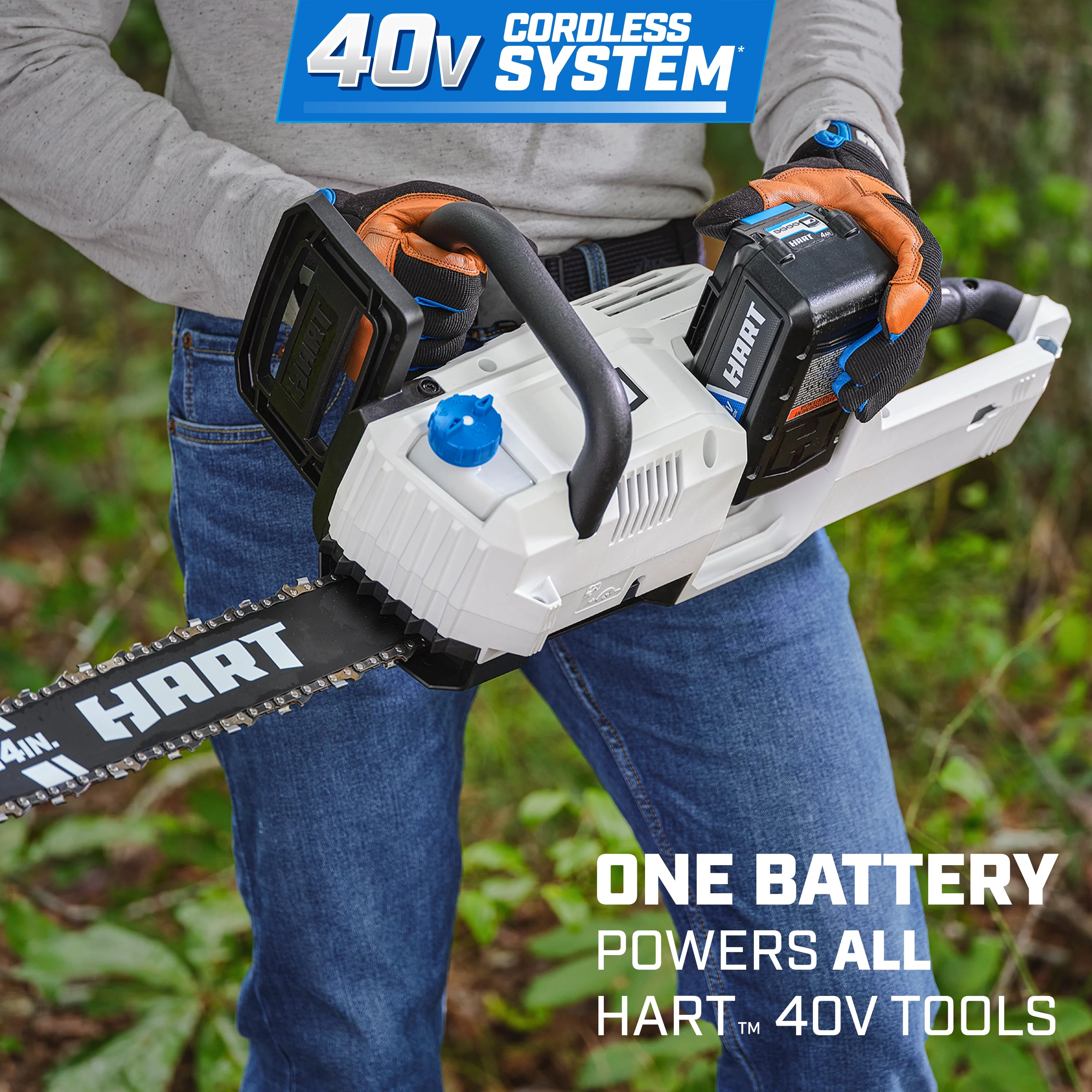 HART 40-Volt 14-inch Battery-Powered Brushless Chainsaw Kit, (1) 4.0Ah Lithium-Ion Battery - Womvr