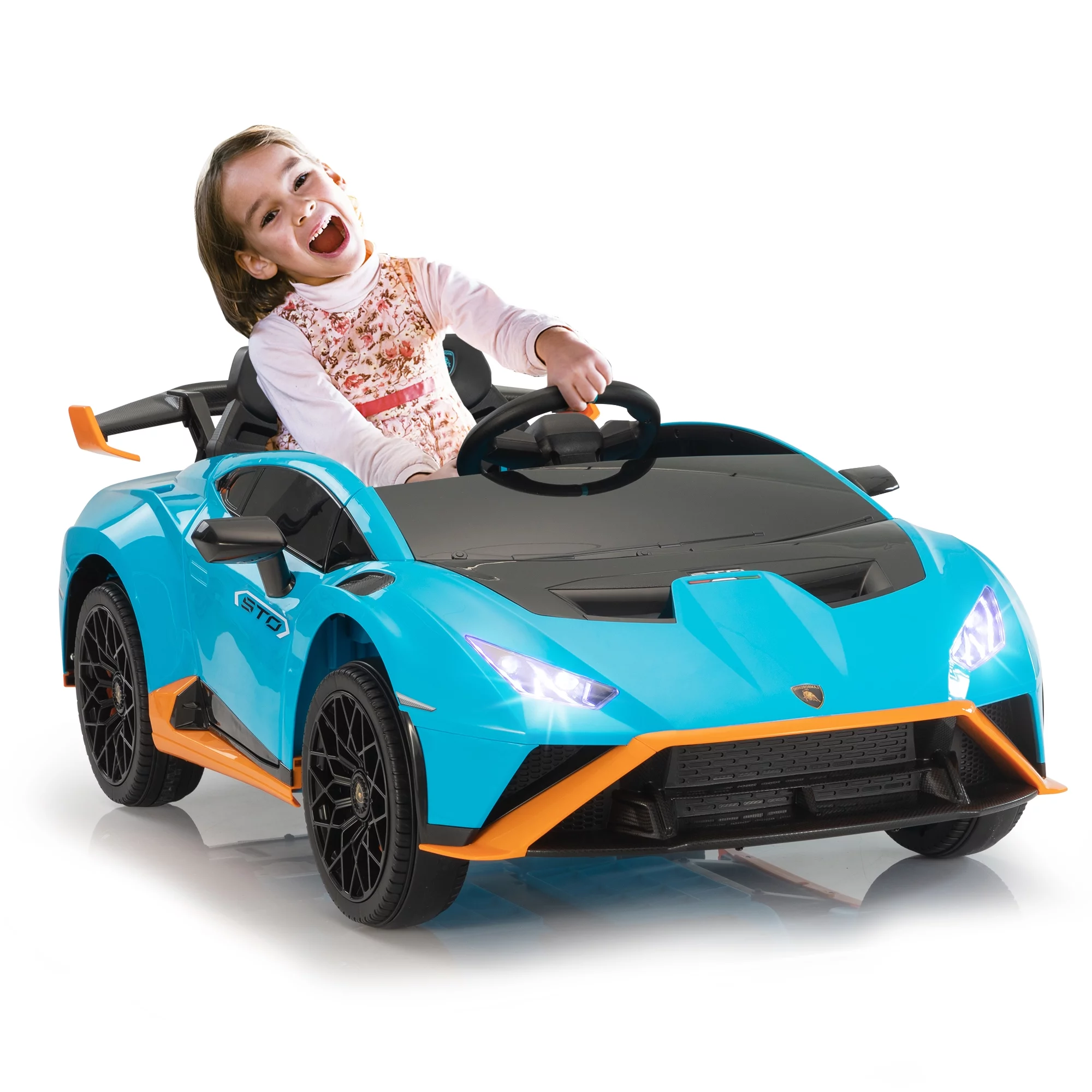 TOBBI 24V Lamborghini STO Licensed Kids Ride on Drift Car Gray Electric Car W/Remote Control LED Lights, up to 10 mph - Womvr