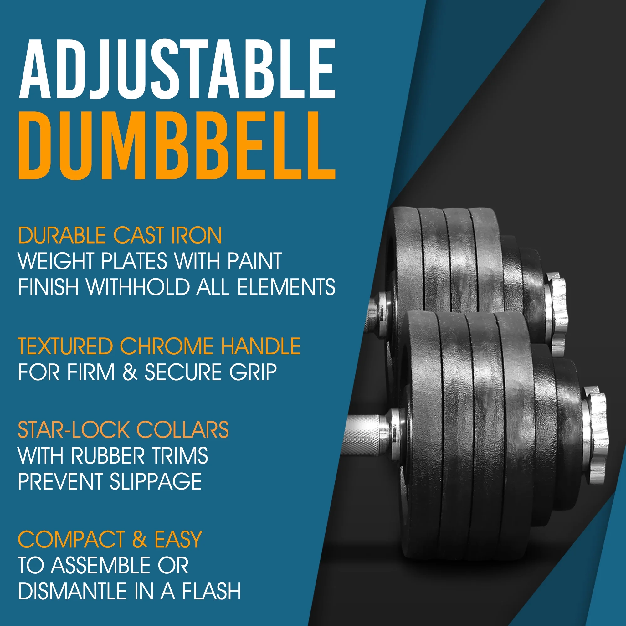 Yes4All 200 lbs Adjustable Dumbbell Weight Set, Cast Iron Dumbbell, Pair - Womvr