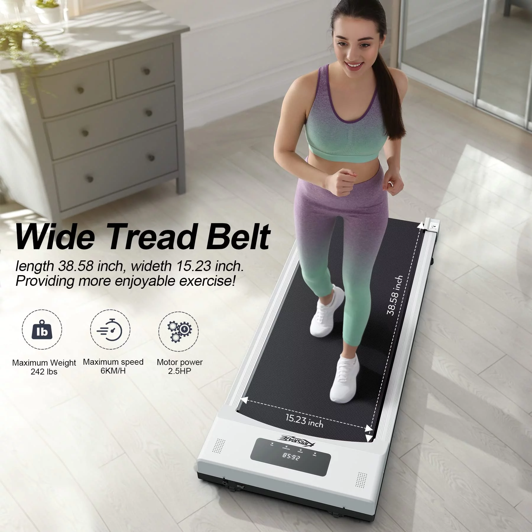 Under Desk Treadmill Portable with Remote Control, LED Dispaly Exercise Treadmill for Home, Walking Pad Electric Treadmills Quiet for Home Office, White - Womvr