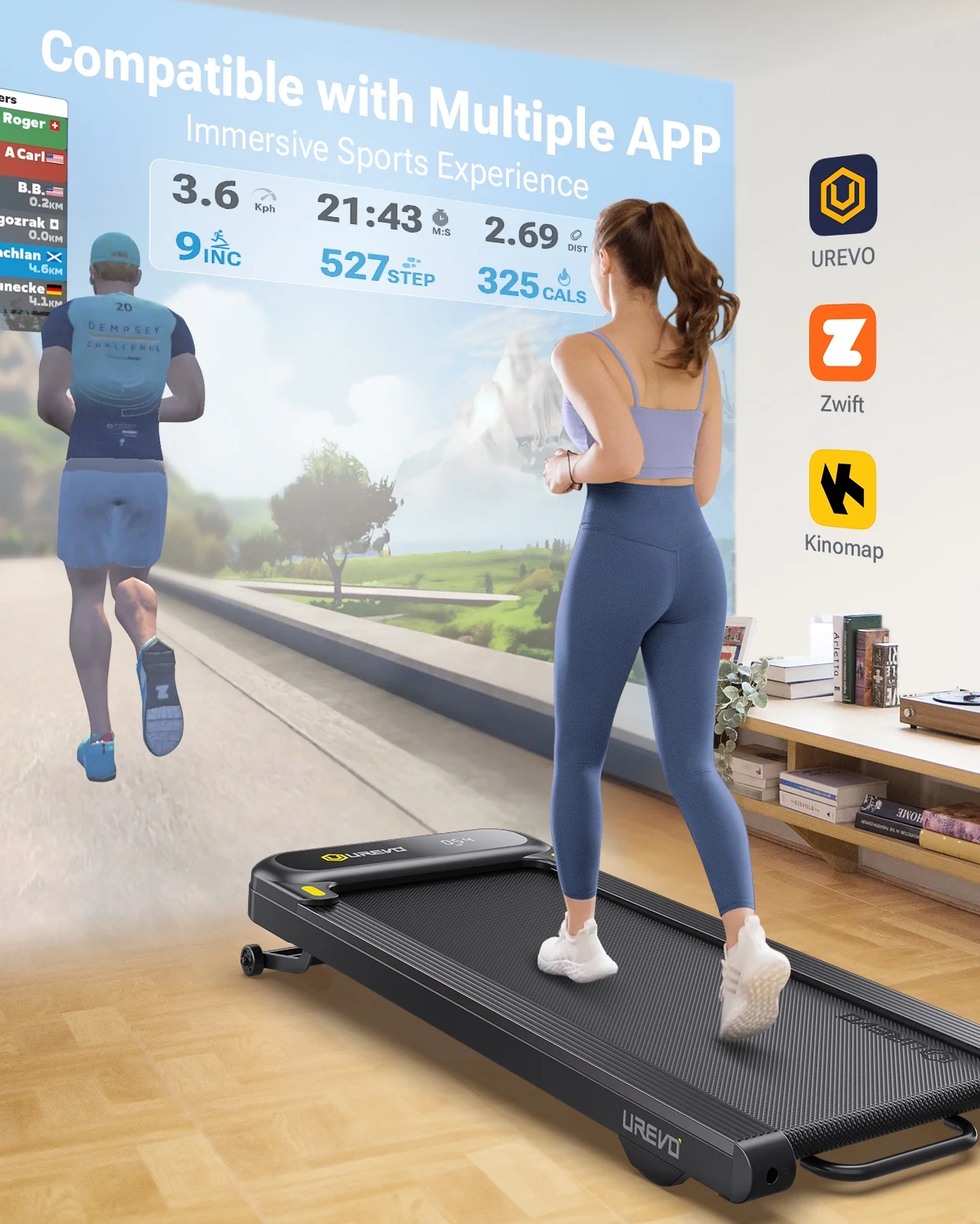 UREVO Treadmill with Auto Incline Walking Pad 9% Incline Treadmill with APP & Remote Control for Home Office 265lbs - Womvr