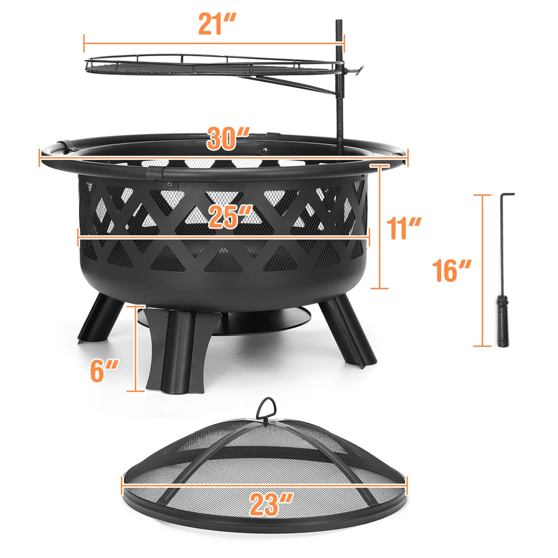 Singlyfire 30 inch Fire Pit for Outside 2 in 1 BBQ Wood Burning Fire Pit for Outdoor Camping Large Fire Pit Wood Bowl Firepit with Grate Spark Screen Log Grate - Womvr