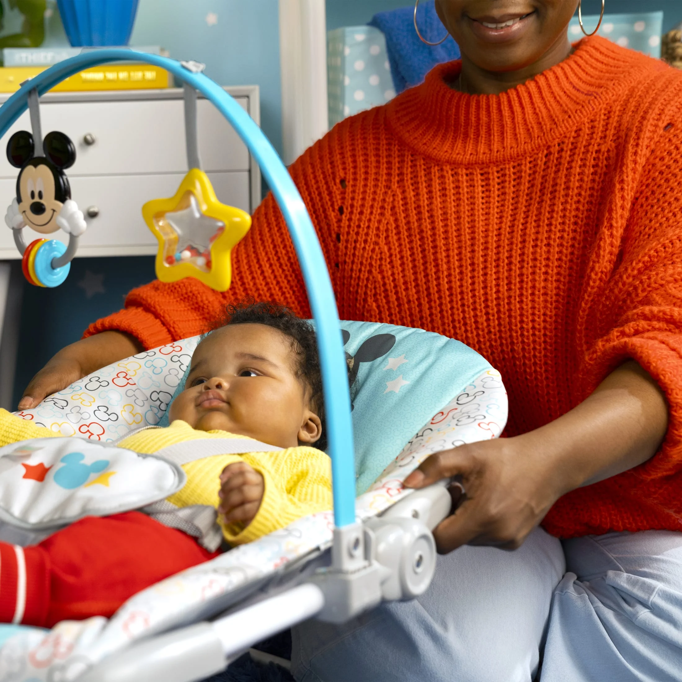 Disney Baby 2-in-1 Slip Resistant Vibrating Infant & Toddler Baby Rocker Chair, Mickey Mouse by Bright Starts - Womvr