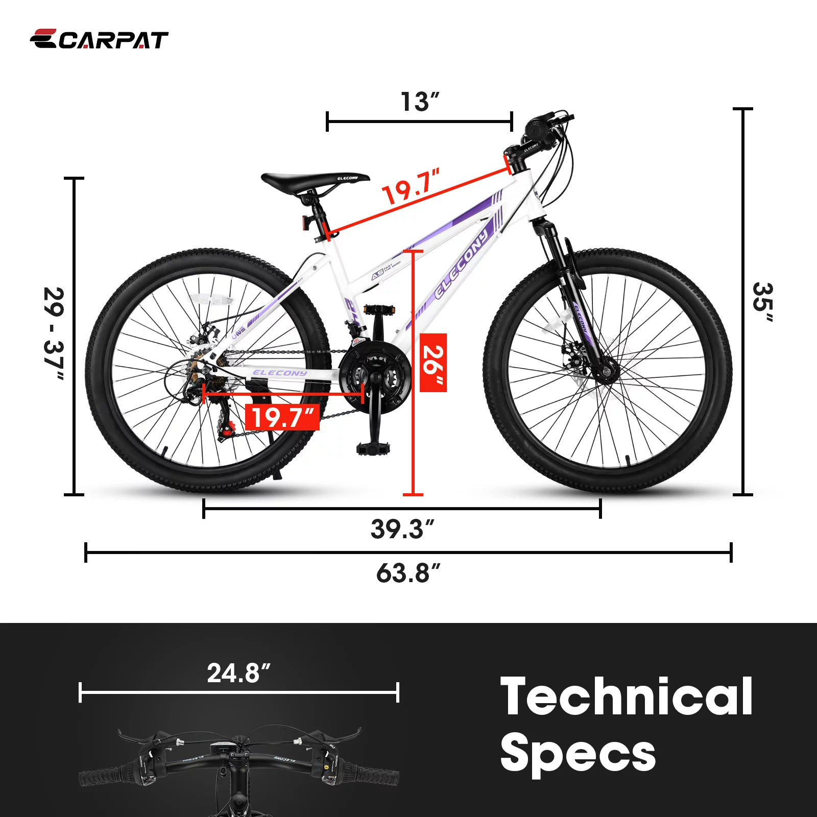 Mountain Bike for Boys Girls, 24 inch Kids Mountian Bike with Disc Brakes & 21 Speed, White - Womvr