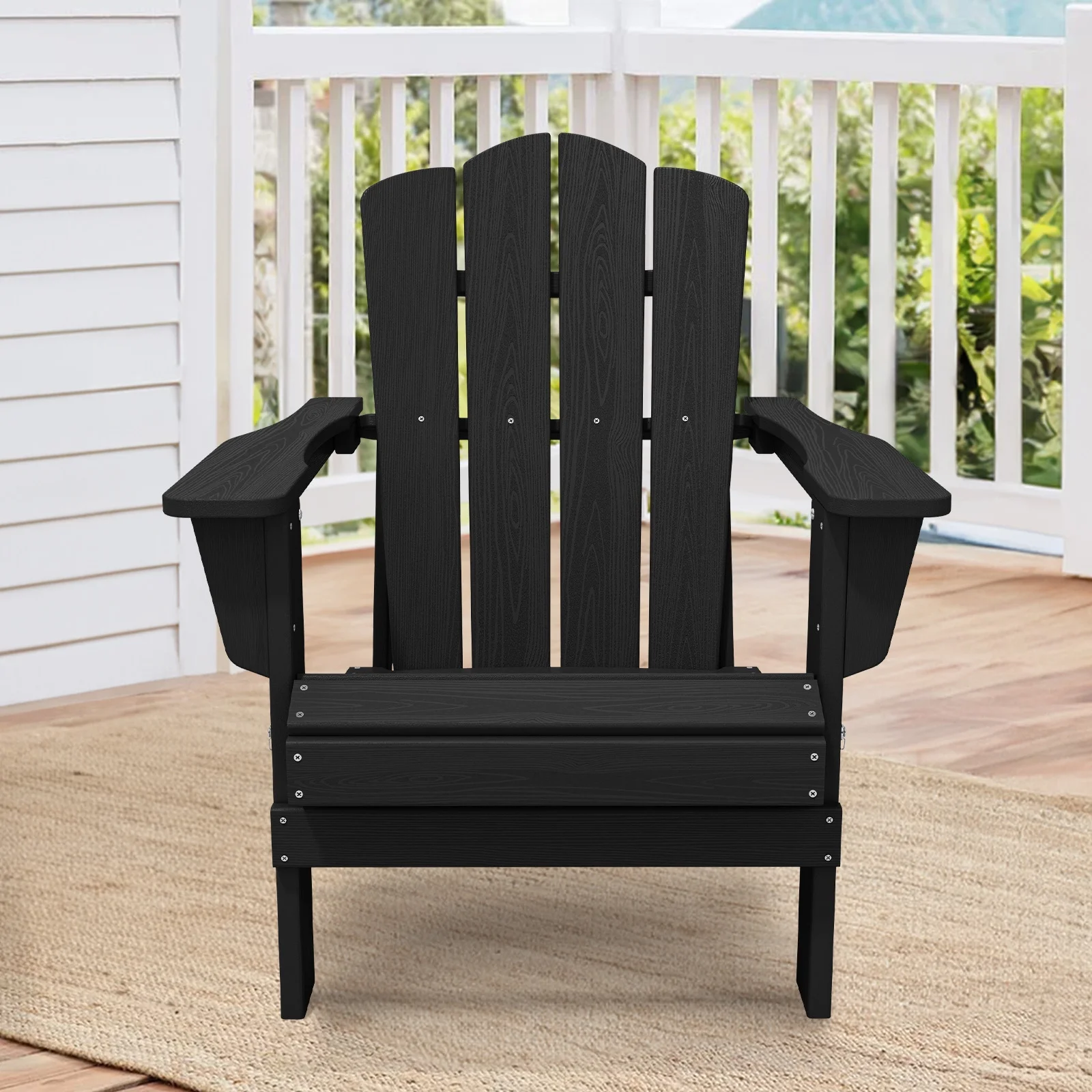 Outdoor Patio Folding HDPE Resin Adirondack Chair, Red - Womvr