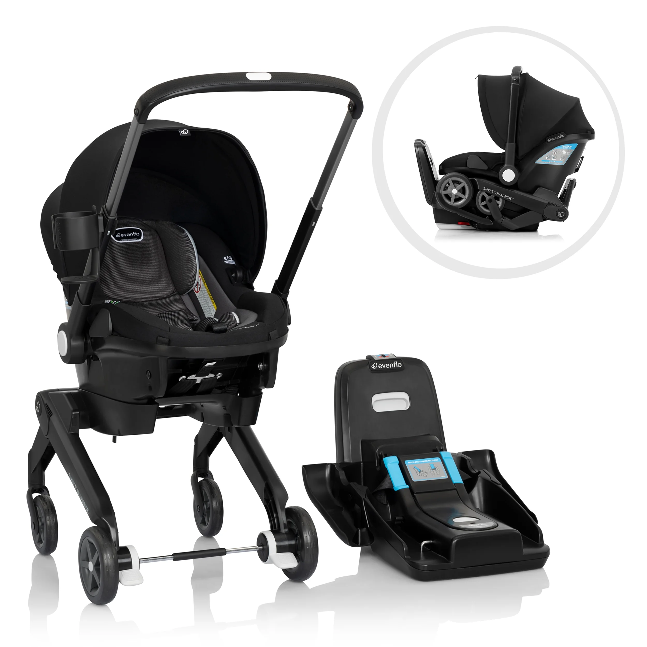 Evenflo Shyft DualRide Infant Car Seat and Stroller Combo (Beaufort Black), Unisex - Womvr