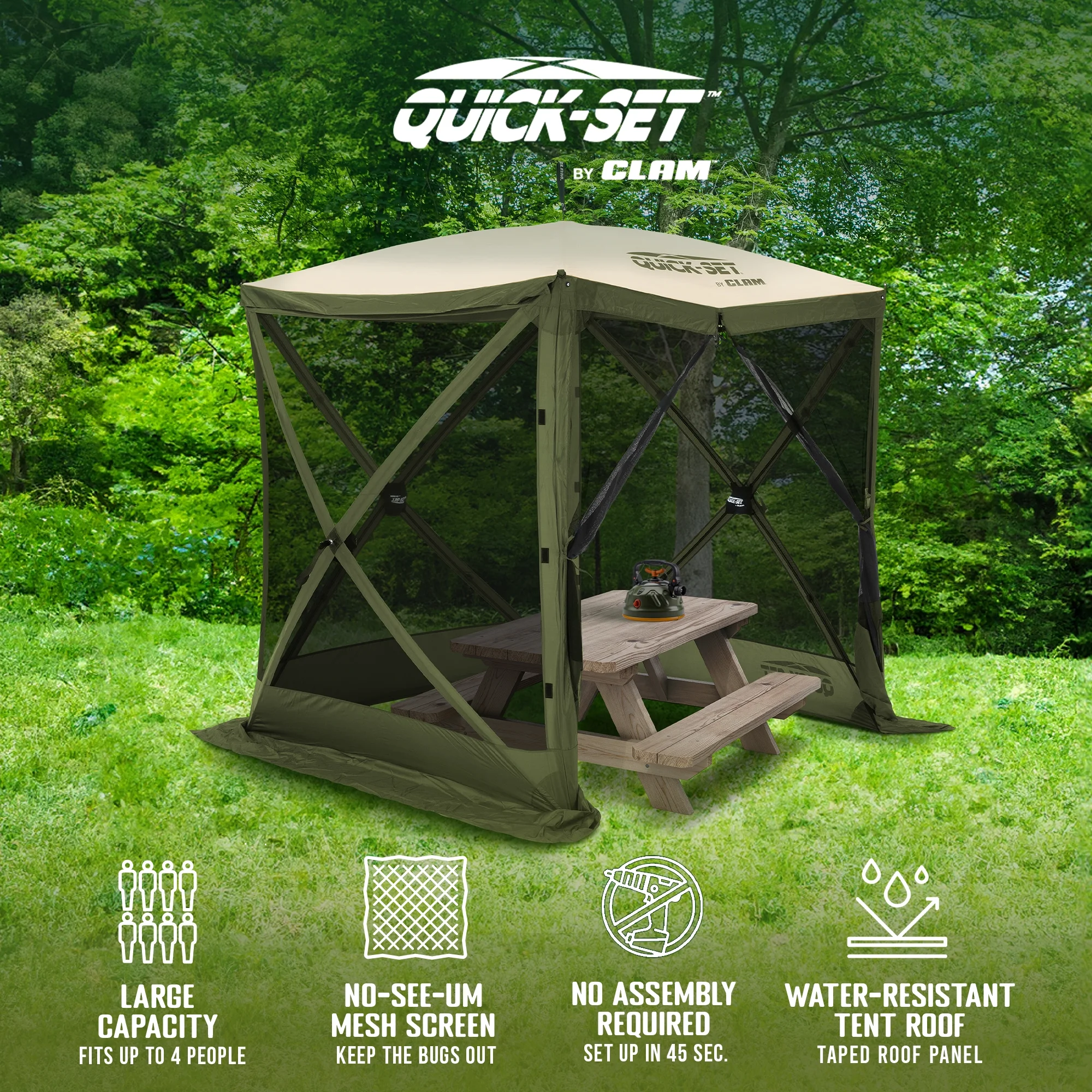 CLAM Quick-Set 9 x 9 Ft Venture Portable Outdoor Canopy Shelter, Green/Tan - Womvr