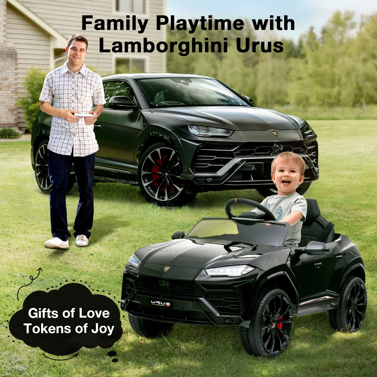 FUNTOK Lamborghini Urus 12V Electric Powered Ride on Car for Kids, with Remote Control, Foot Pedal, MP3 Player and LED Headlights - Womvr