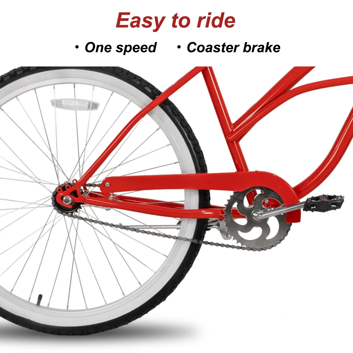 Hiland 26 inch Women's Men's Beach Cruiser Bike Bicycle Red Black Blue - Womvr