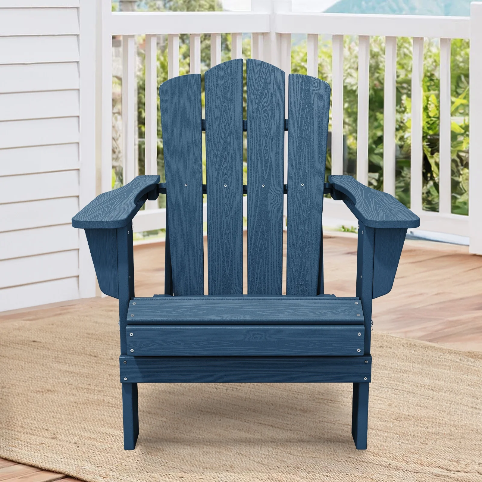 Outdoor Patio Folding HDPE Resin Adirondack Chair, Red - Womvr