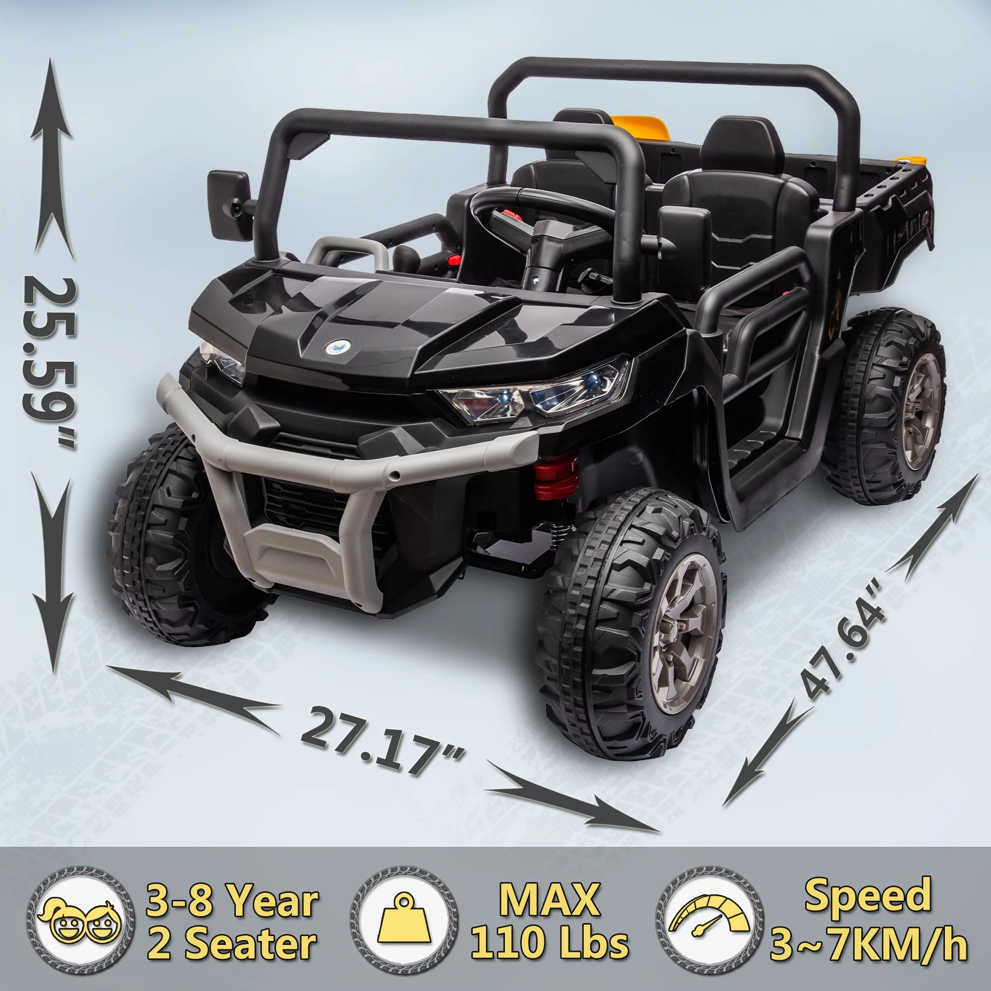 24V 2 Seater Ride on Toys, Ride On UTV with 2x200W Motor Ride On Dump Truck, Ride On Car with Dump Bed/Shovel, Electric Vehicle with Rubber Tires, LED Light, Music, Remote Control, Black - Womvr