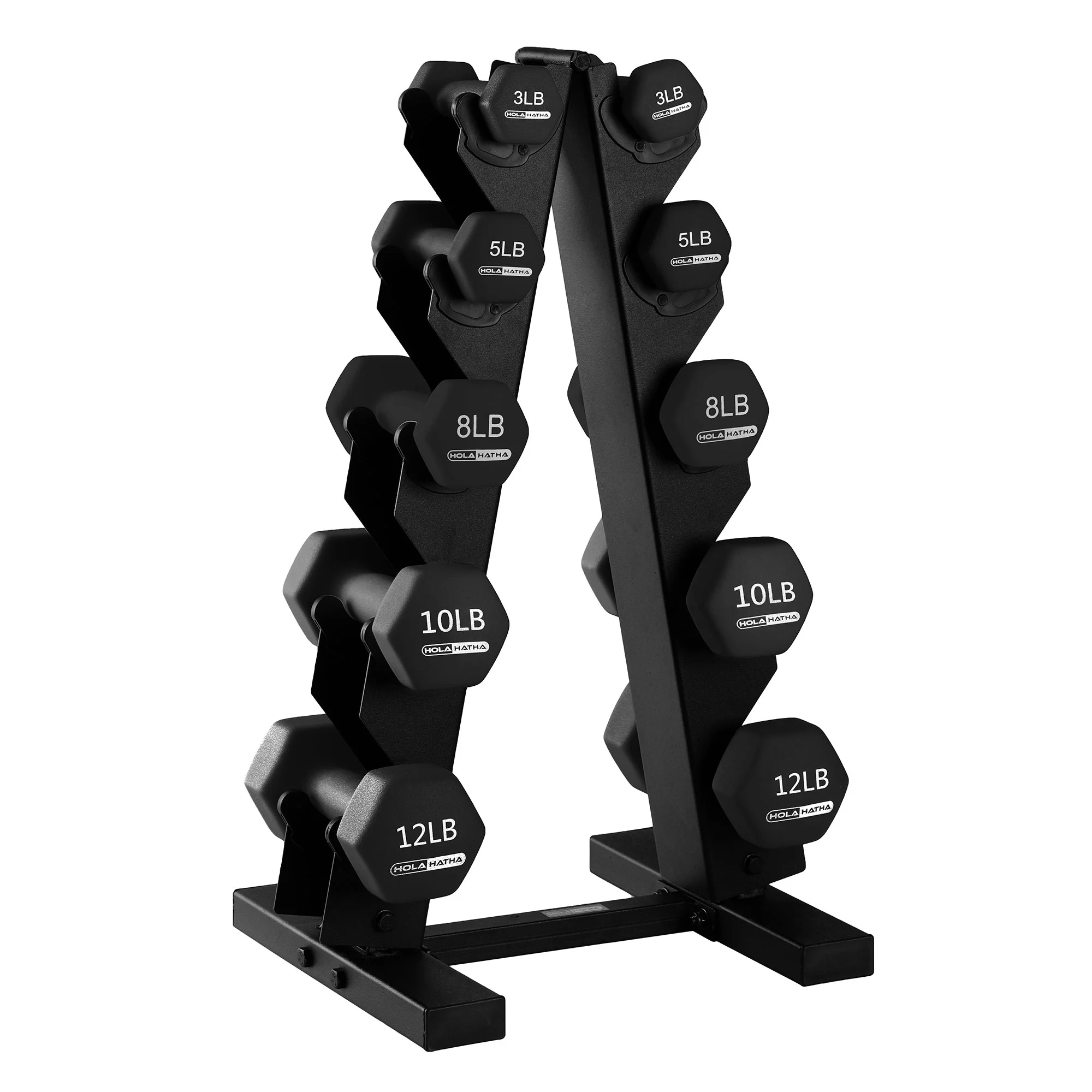 HolaHatha 3, 5, 8, 10, and 12 Pound Neoprene Dumbbell Weight Set, Black - Womvr