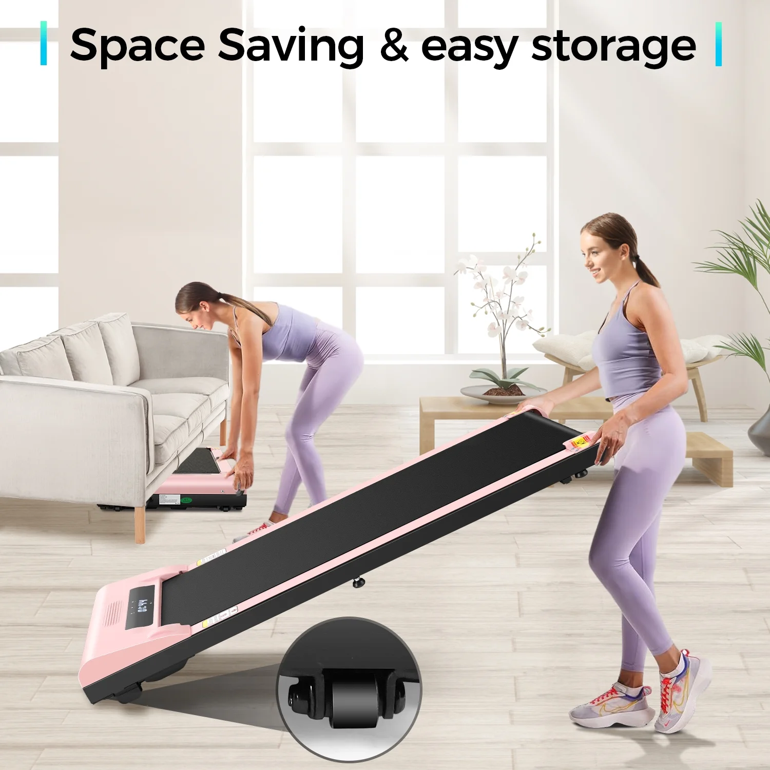 Tikmboex Walking Pad 300lb, Large Walking Area Under Desk Treadmill with Remote & App Remote Control for Home/Office Jogging Running,Pink - Womvr