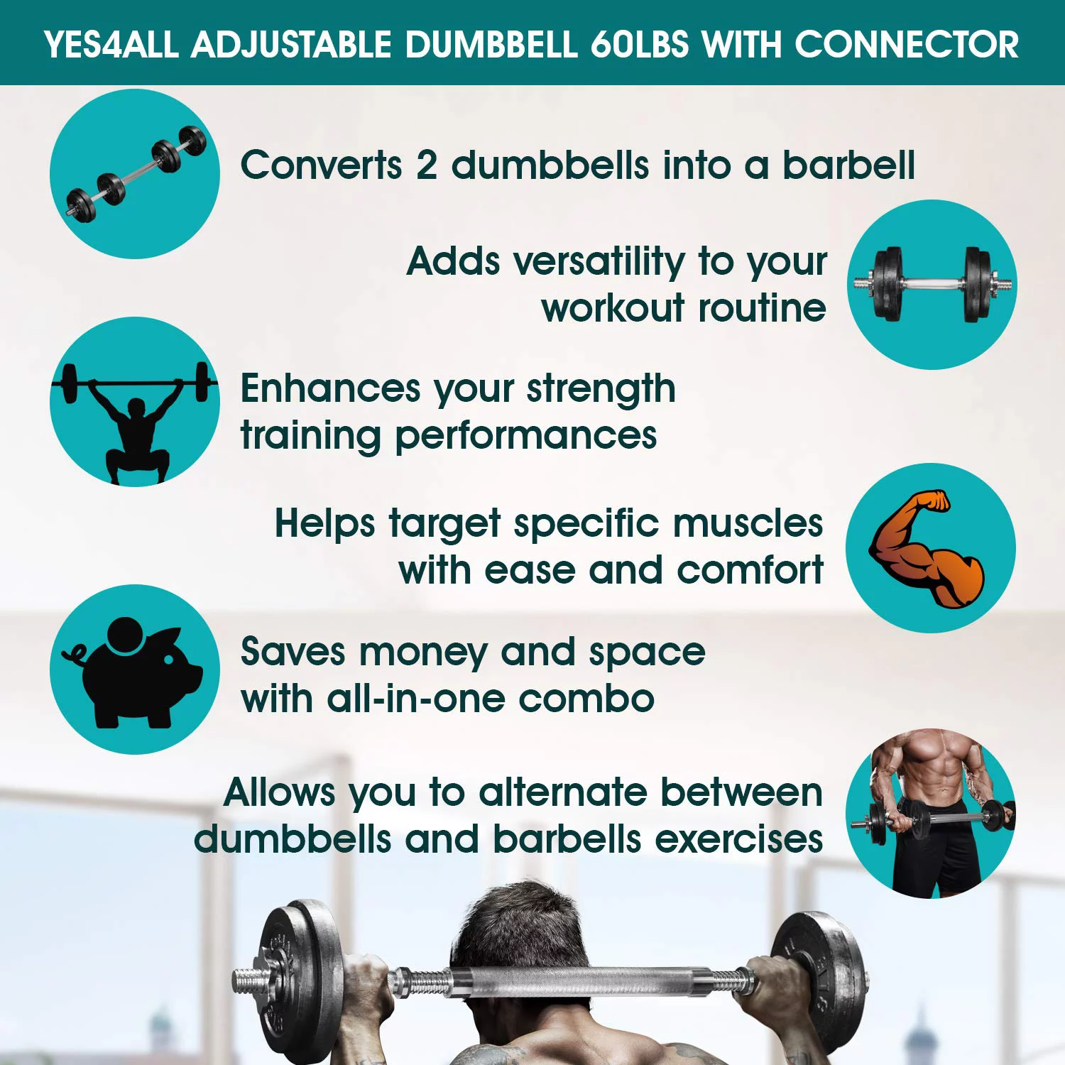 Dumbbell Adjustable 60lbs + Connector - Womvr