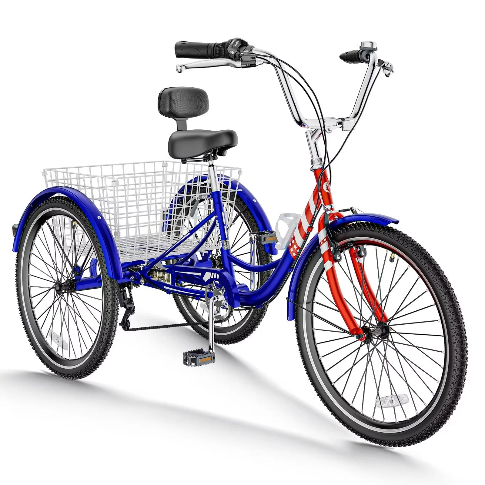 MOPHOTO 7 Speed Adult Tricycle 26 in/24in/20in, Trikes for Adults, Adult Tricycle with Basket & Dual Braking System, Adult Trikes for Women, Men, 3 Wheeled Bicycle for Shopping, Picnics Exercise - Womvr
