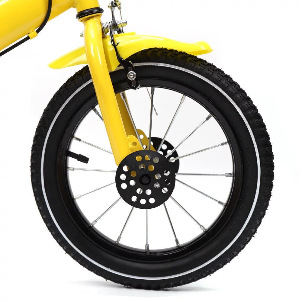 Loyalheartdy 14 Inch Yellow Kids Bike Adjustable Height Children Bicycle Universal Child Cycle with Safe Training Wheels - Womvr