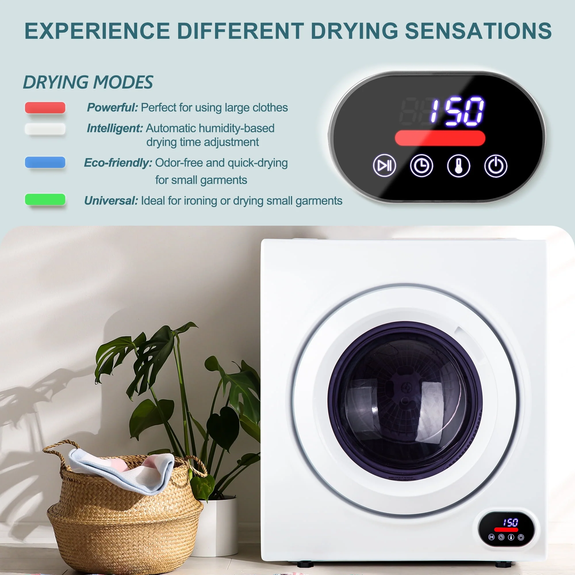 Simzlife 1.6 Cu. ft. Portable Clothes Dryer, Electric Laundry Dryer Machine, 19.5 in W, 23.6 in H - Womvr
